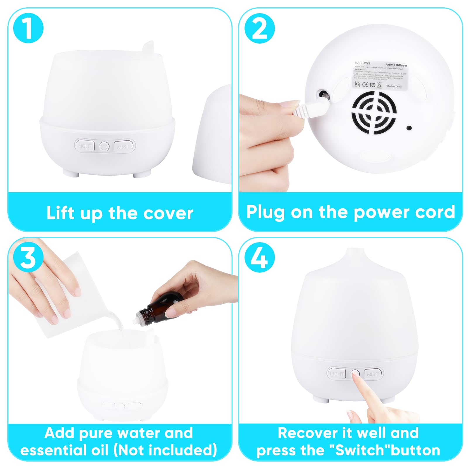 HAPPTWS 220Ml Essential Oil Diffuser - Diffusers for Essential Oils Aromatherapy Diffuser HAPPTWSAu supplements