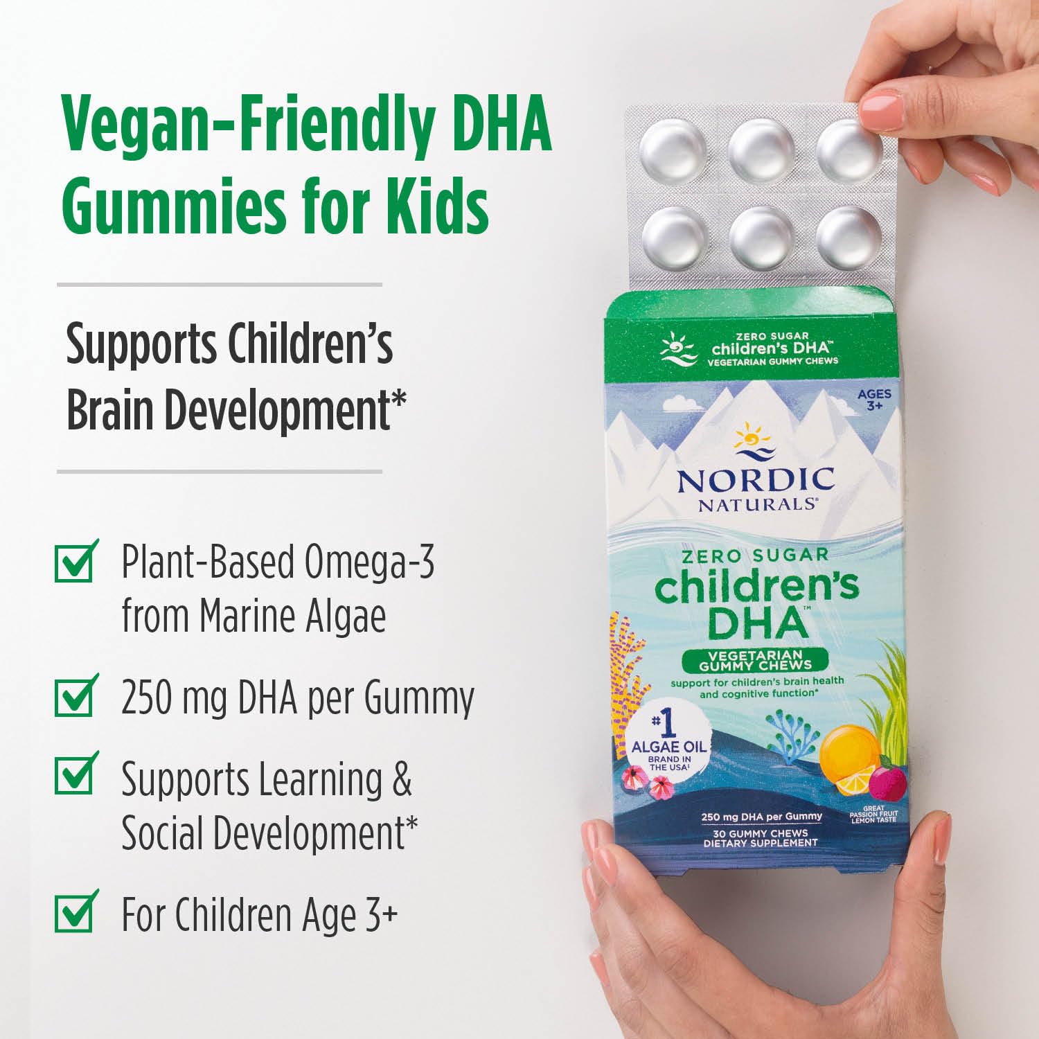 Nordic Naturals Zero Sugar Children’s DHA Vegetarian Gummy Chews - Passion Fruit Lemon Flavor - 30 Gummies - Vegan Algae Oil Omega-3 Supplement for Kids Brain & Cognition Support - 30 Servings Nordic NaturalsAu supplements