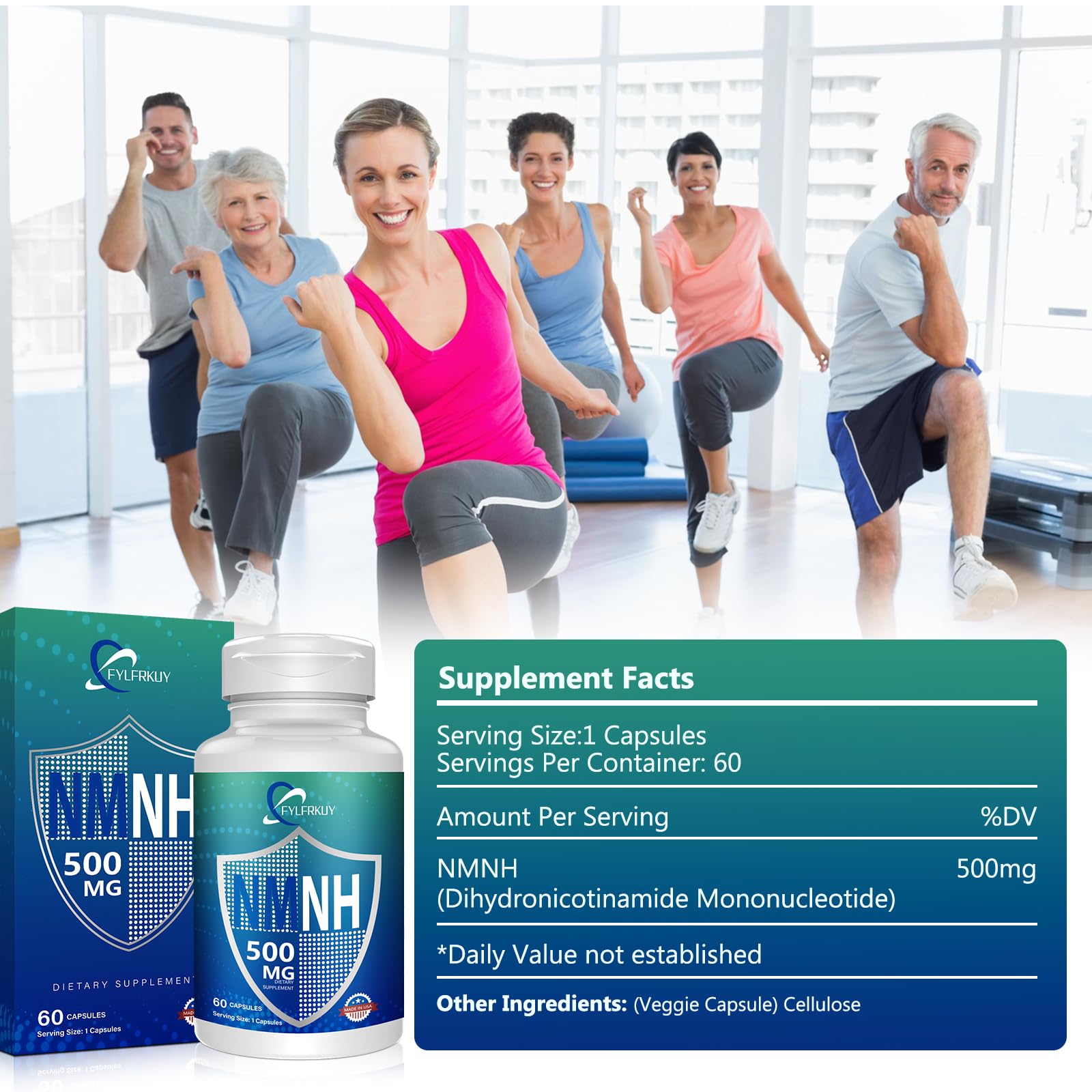 FYLFRKUY New NMNH 500mg Per Serving (Dihydronicotinamide Mononucleotide), NAD 𝐒𝐮𝐩𝐩𝐥𝐞𝐦𝐞𝐧𝐭𝐬 Pure Organic, More Effective Than NMN for Anti-Aging, Energy, Immunity, Focus - 60 Count FYLFRKUYAu supplements