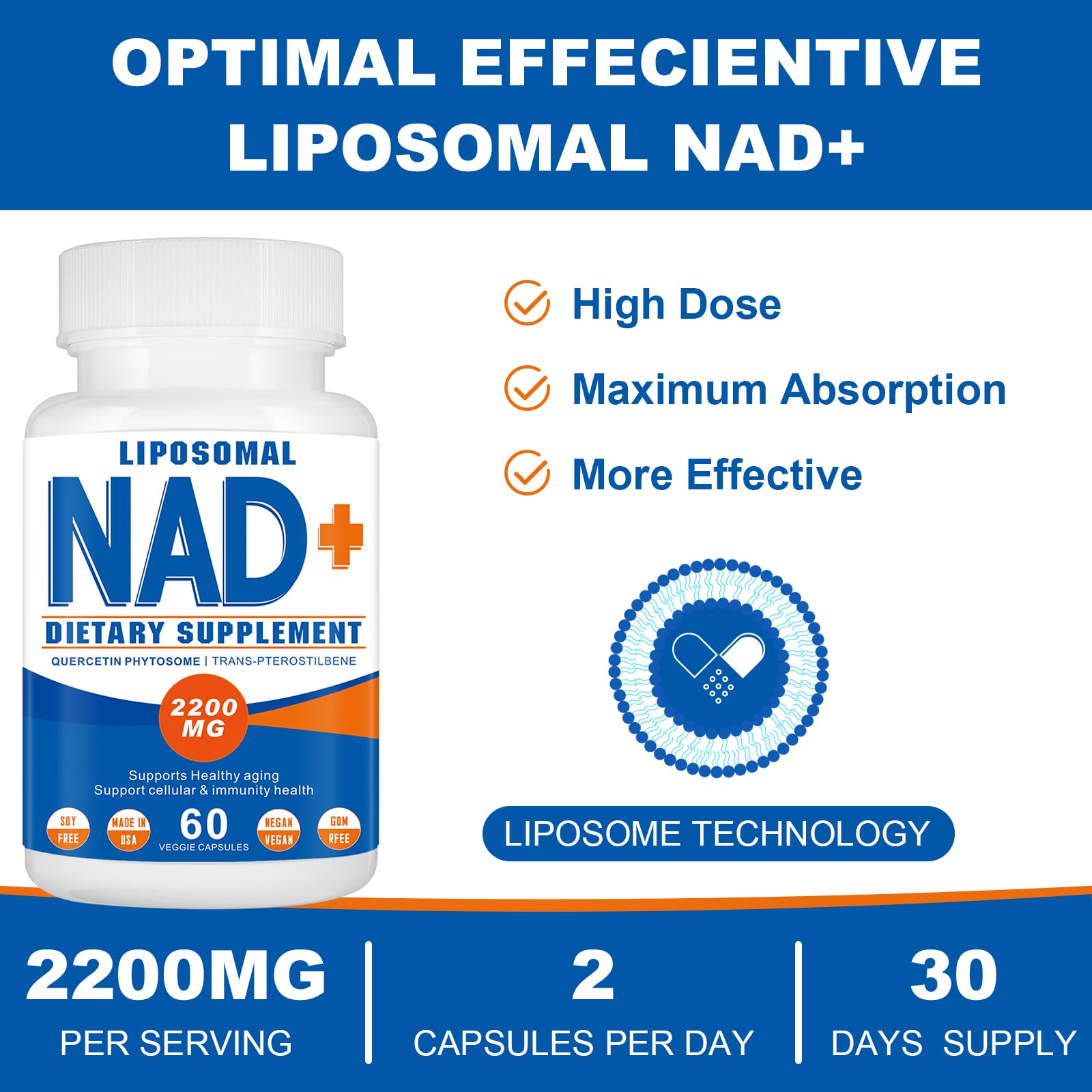 Spliferkou 2200mg Liposomal NAD+ Supplement - Enhances Cell Energy & Aging Defese, 60 Capsules SpliferkouAu supplements