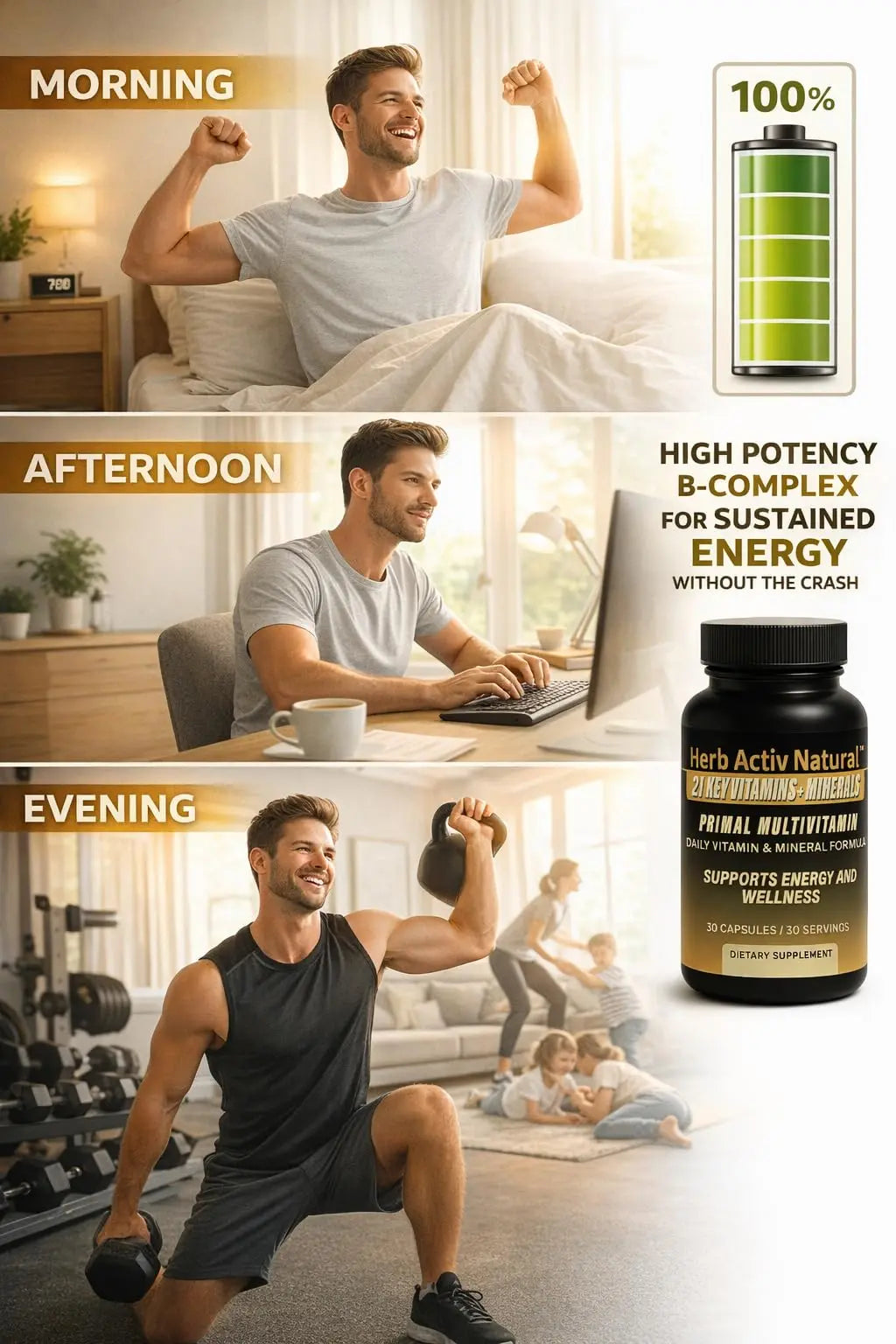 Herb Activ Natural Primal Multivitamin - 21 Essential Vitamins & Minerals - Daily Vitamin & Mineral Supplement - Energy & Wellness Support - 30 Capsules Herb Activ NaturalAu supplements