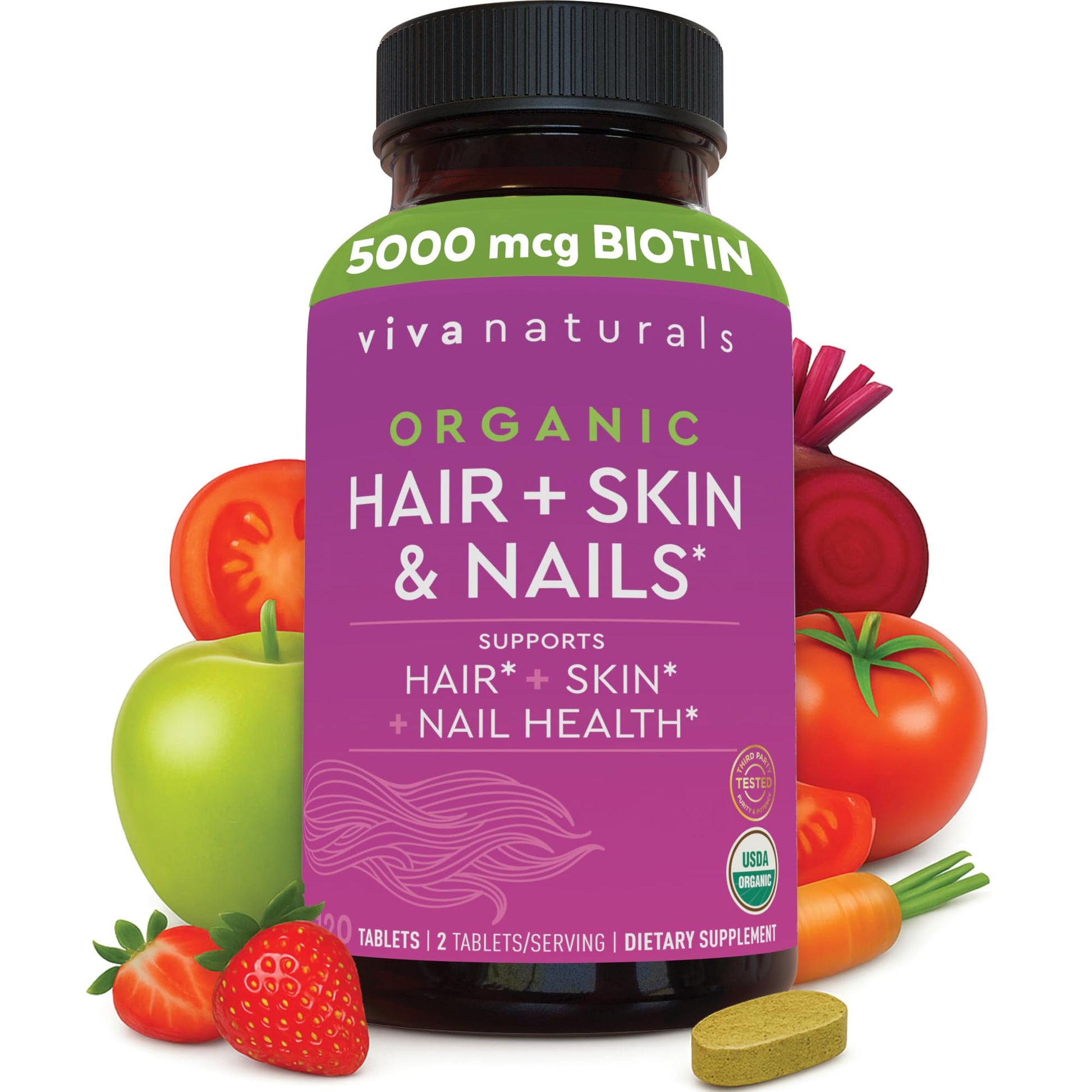 Biotin 5000 mcg Hair Skin Nails Vitamins for Women – Organic and Vegetarian-Friendly Supplement with Vitamin E, B-Vitamins, Spirulina Viva NaturalsUS supplements