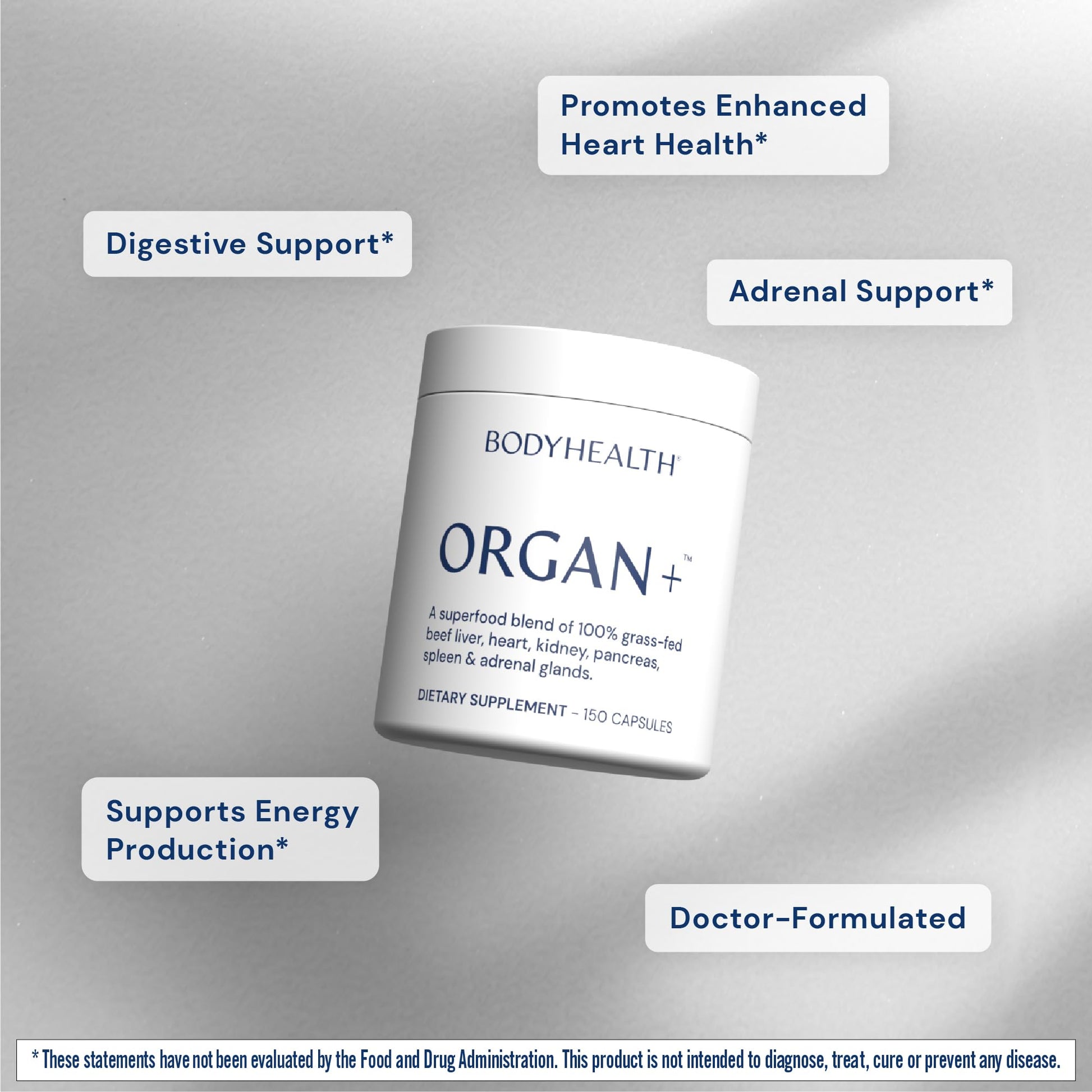 BodyHealth Organ+ Grass-Fed Glandular Organ Complex, Grassfed Beef Organ Supplement, Dessicated Beef Liver, Heart, Kidney, Pancreas, Spleen, Non GMO, Adrenal, Supplement, (150 Capsules) BodyHealthAu supplements