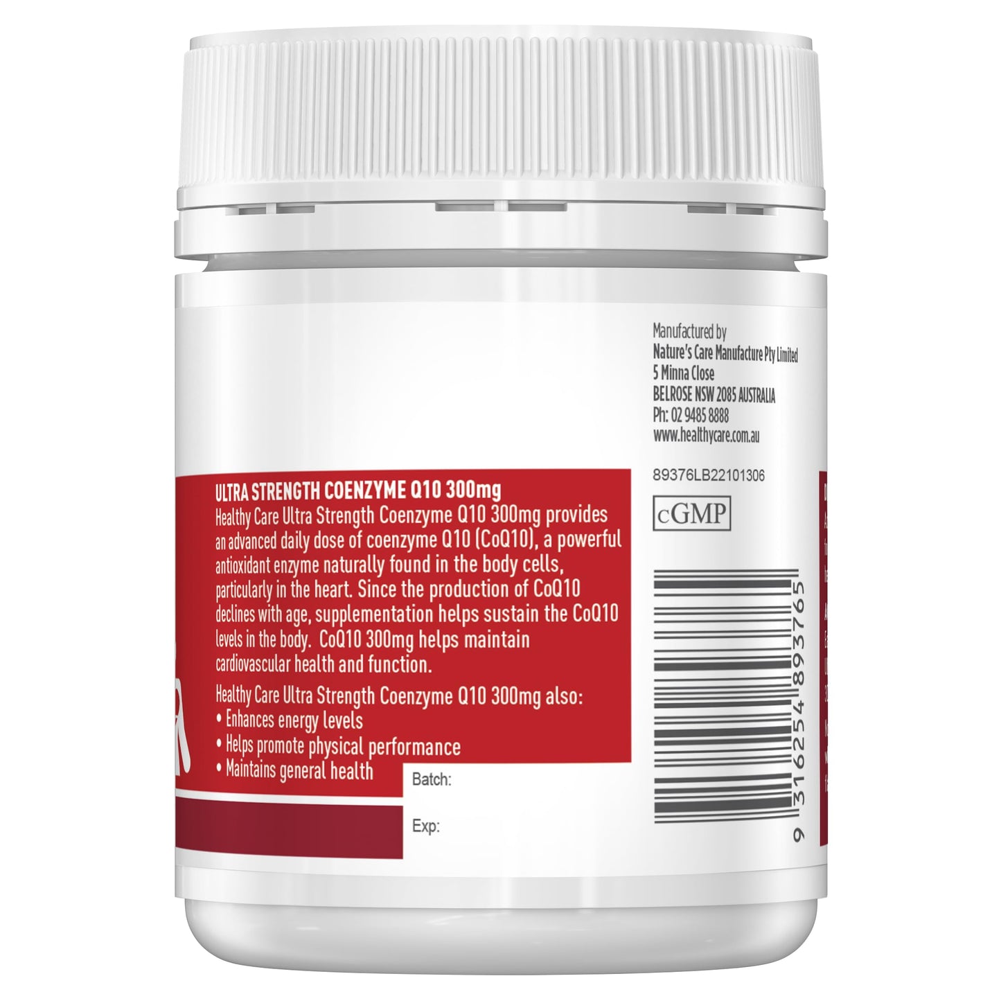 Healthy Care Ultra Strength 300mg Co Enzyme Q10 Capsules, Red, 60 Count | Supports Healthy CareUS supplements
