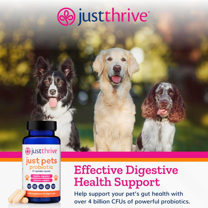 Just Thrive Just Pets Probiotic - Daily Digestive Probiotics for Dogs and Cats - 4 Billion CFUs Pet Probiotic, 30 Capsules Just ThriveUS supplements