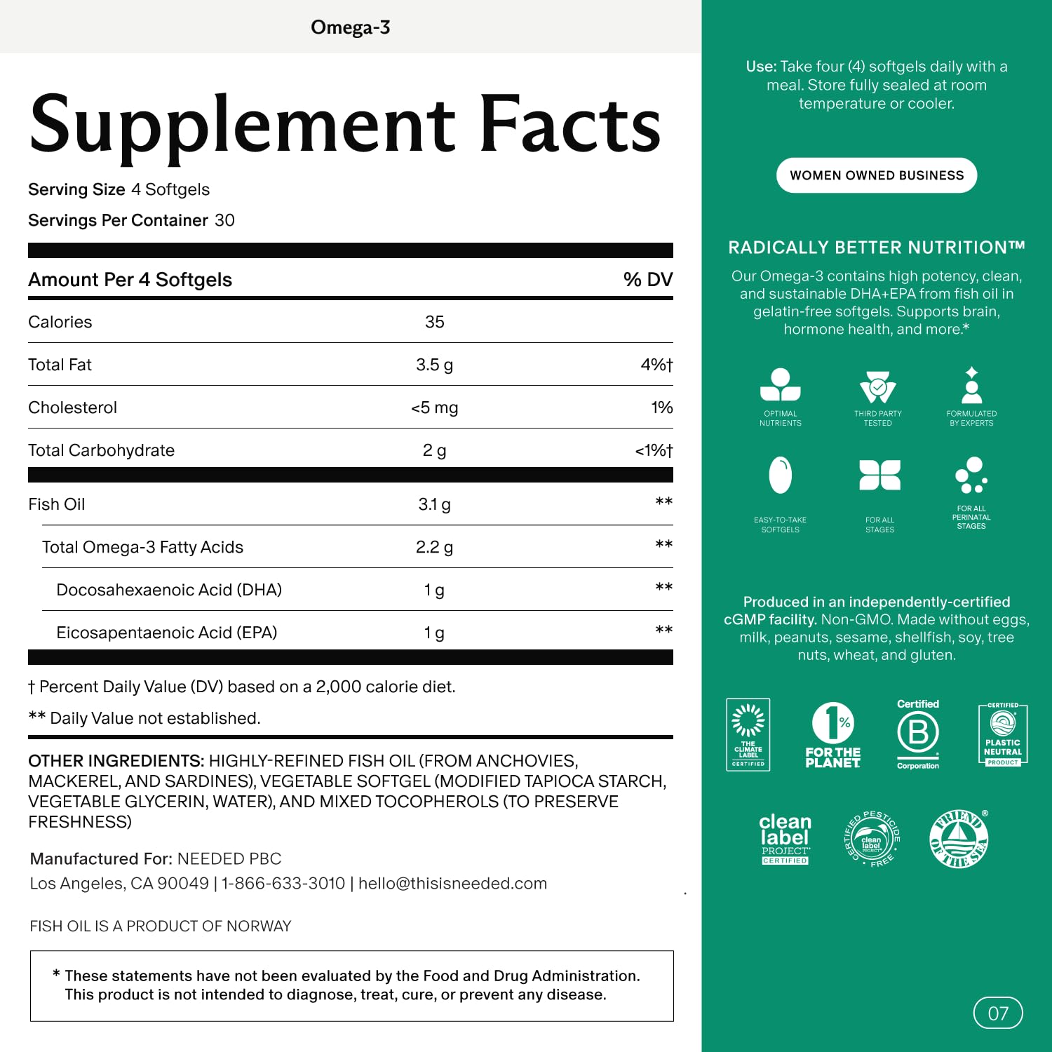 Needed. Prenatal Omega-3 - High Potency Dose of Sustainably Sourced Fish Oil, 1000mg DHA, 1000mg EPA, Encased in a Gelatin-Free, Plant-Based Softgel Shell Needed.Au supplements