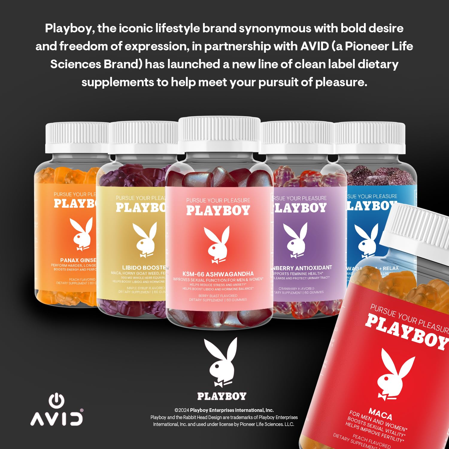 Playboy - Maca Root Gummies for Women and Men (60 Count - Peach Flavored) - Boost Sexual Vitality, Libido, Fertility - Supplement - 100% Natural, Vegan Non GMO - 4:1 Extract Maca Peruana AvidAu supplements
