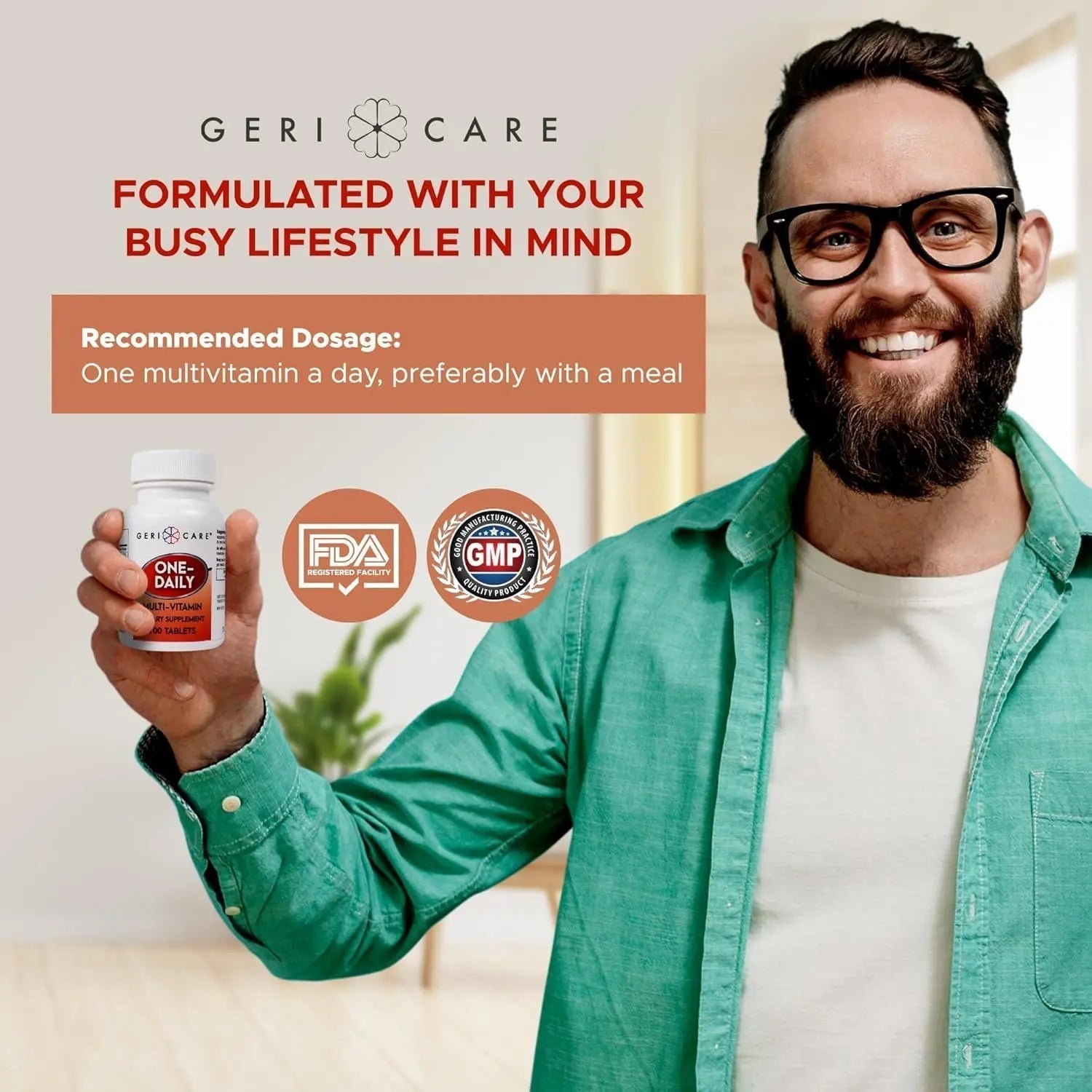 GeriCare One-Daily Multi-Vitamin Tablet, 100 Count Adult Multivitamin Supplement | Easy-to-Take Dietary Supplement with Vitamins A, C, D3, B, Calcium GeriCareAu supplements