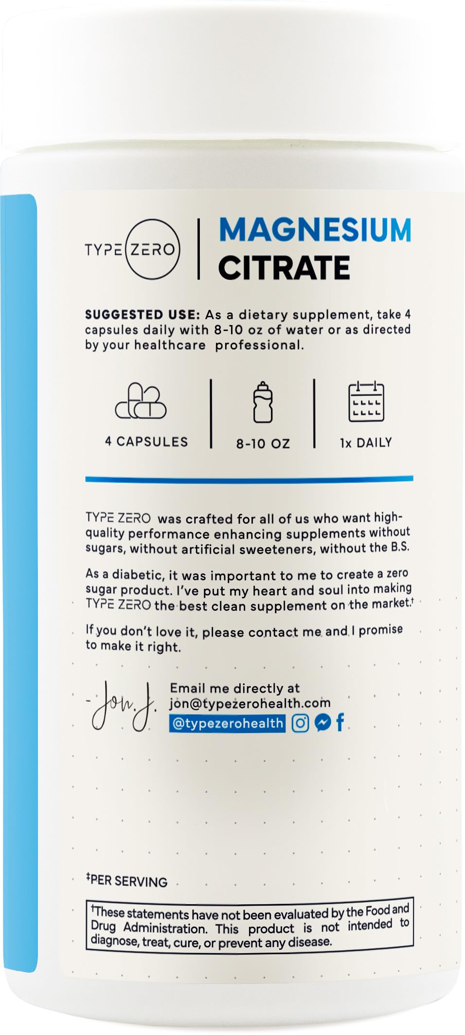 Type Zero Clean Magnesium Citrate Capsules (420mg Per Serving - 200 Capsules) Pure Magnesium Citrate Supplement, Non-GMO - Gluten Free, 50 Servings Type ZeroUS supplements
