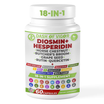 Dash of Vigor 18-in-1 Diosmin Hesperidin Supplement, Quercetin with Bromelain, Zinc, Vitamin C with Rutin Supplement, Horse Chestnut Extract, Butcher's Broom Extract, USA, 60 Capsules DASH OF VIGOR DOFVAu supplements