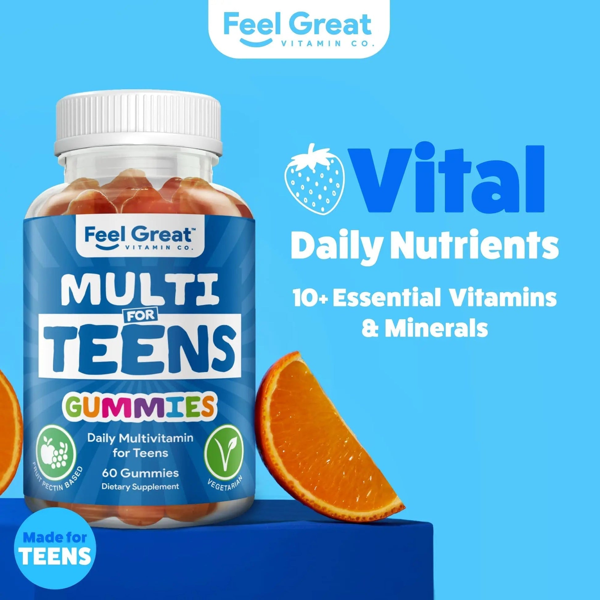 Feel Great Teen Vitamins Multivitamin Gummies | Citrus & Strawberry Flavor for Teen Boys & Girls | for Bone, Muscle & Immune Support | The Feel Great Vitamin CompanyAu supplements