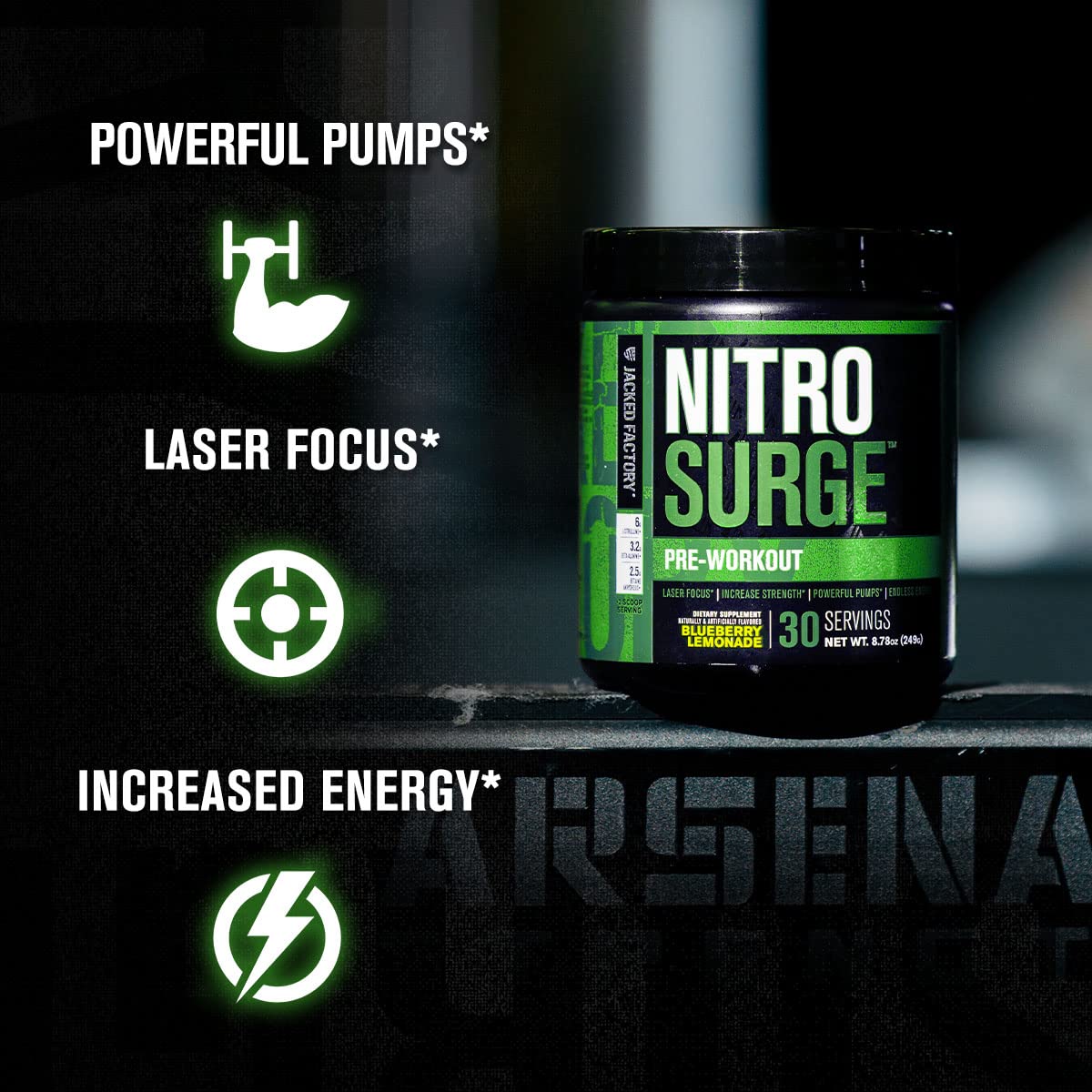 Jacked Factory Nitrosurge Pre-Workout in Blueberry Lemonade & Watermelon Nitrosurge Jacked FactoryAu supplements