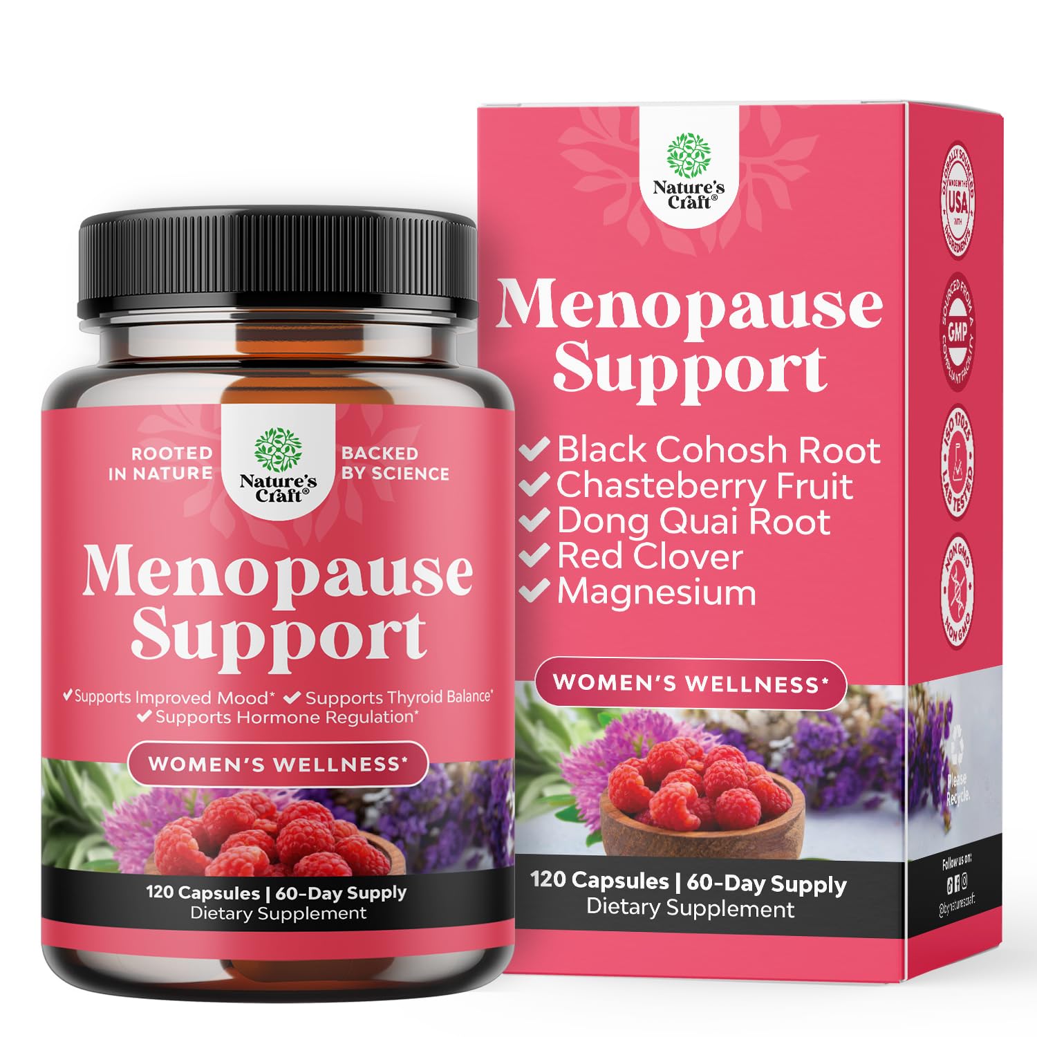 Complete Herbal Menopause Supplement for Women - Female Hormone Balance Capsules for Night Sweats Hot Flashes & Mood Swings with Dong Quai, Chaste Berry & Black Cohosh Root - 120 Count Pack Natures CraftAu supplements