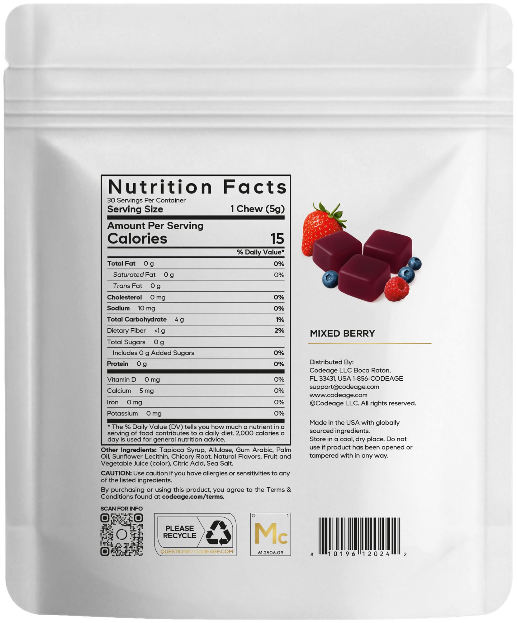 Codeage Miracle Candy Sugar-Free Candies, Mixed Berry Soft Chews – Allulose, Prebiotic Fiber – Low-Calorie Wonderchews – 0g Sugar Soft Chews - 30 Count CodeageAu supplements