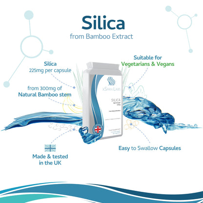 Silica 225mg – 90 Capsules - A Potent Highly Bioavailable Form - Naturally Sourced from Bamboo Extract - One-A-Day Vegan Capsules to Support Healthy Hair, Nails and Skin - Made in The UK Xspan LabsUS supplements