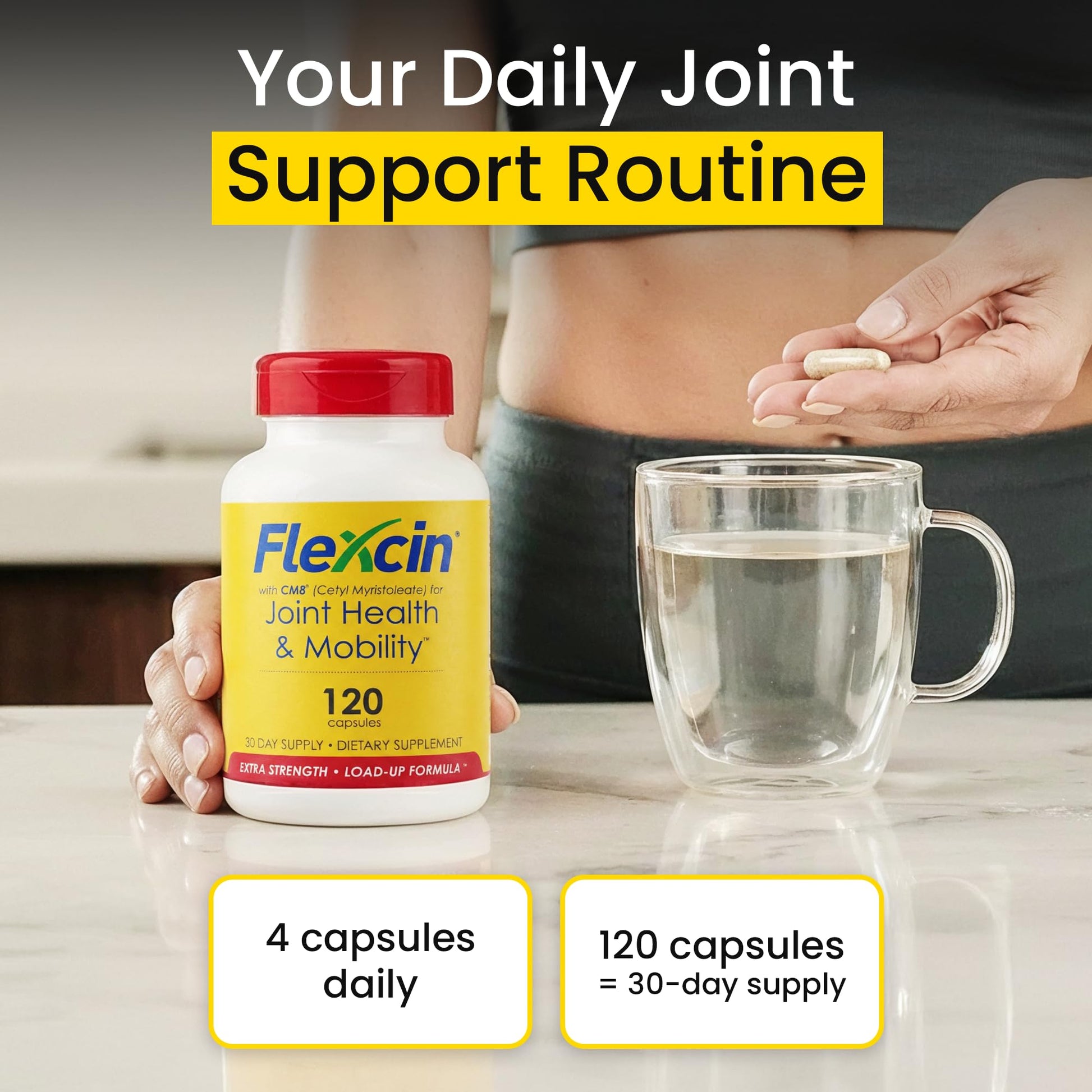 Flexcin Extra Strength Joint Formula with CM8 (Cetyl Myristoleate) - Joint Supplements for Men and Women with Glucosamine, MSM, Collagen Type II - 120 Capsules FlexcinAu supplements