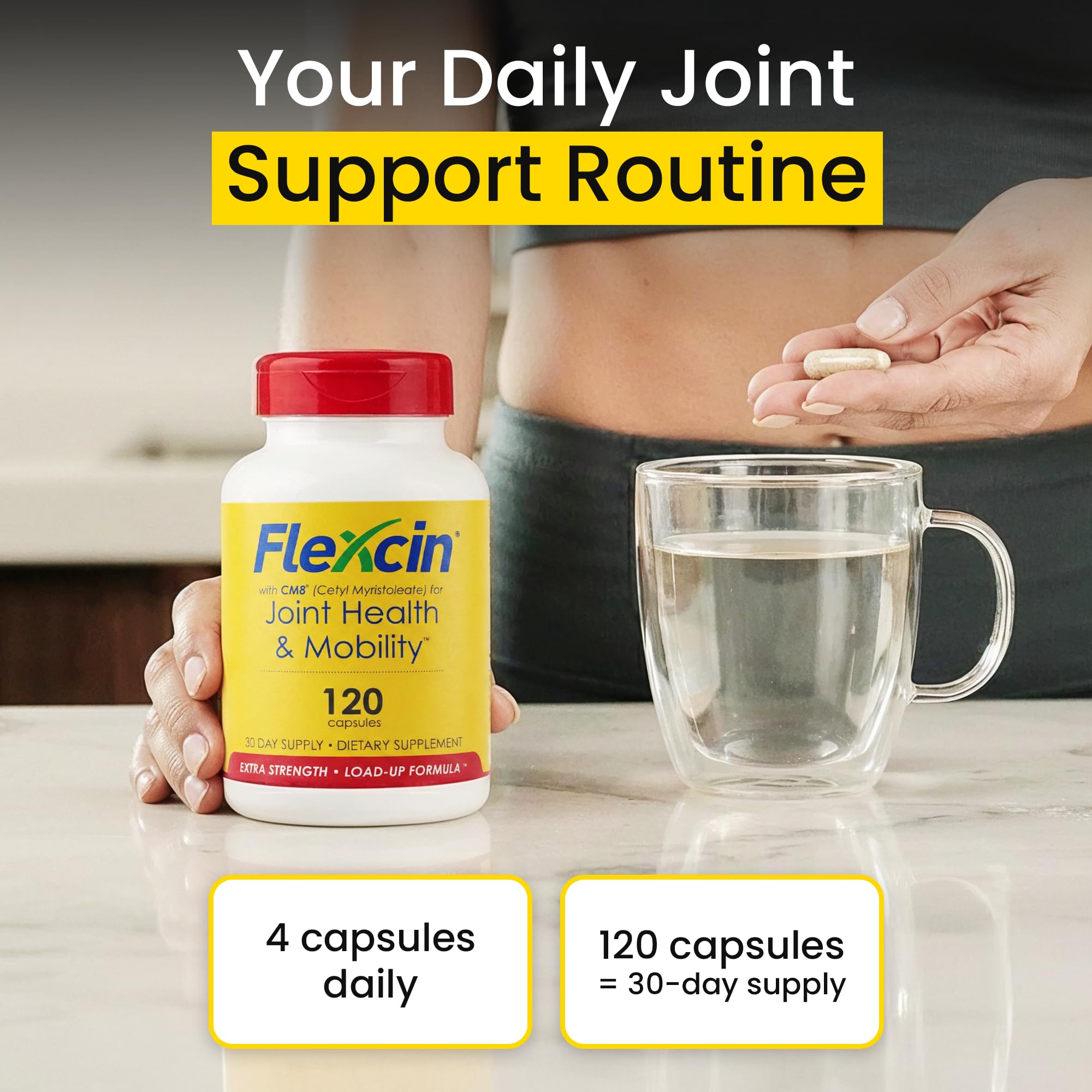 Flexcin Extra Strength Joint Formula with CM8 (Cetyl Myristoleate) - Joint Supplements for Men and Women with Glucosamine, MSM, Collagen Type II - 120 Capsules FlexcinAu supplements