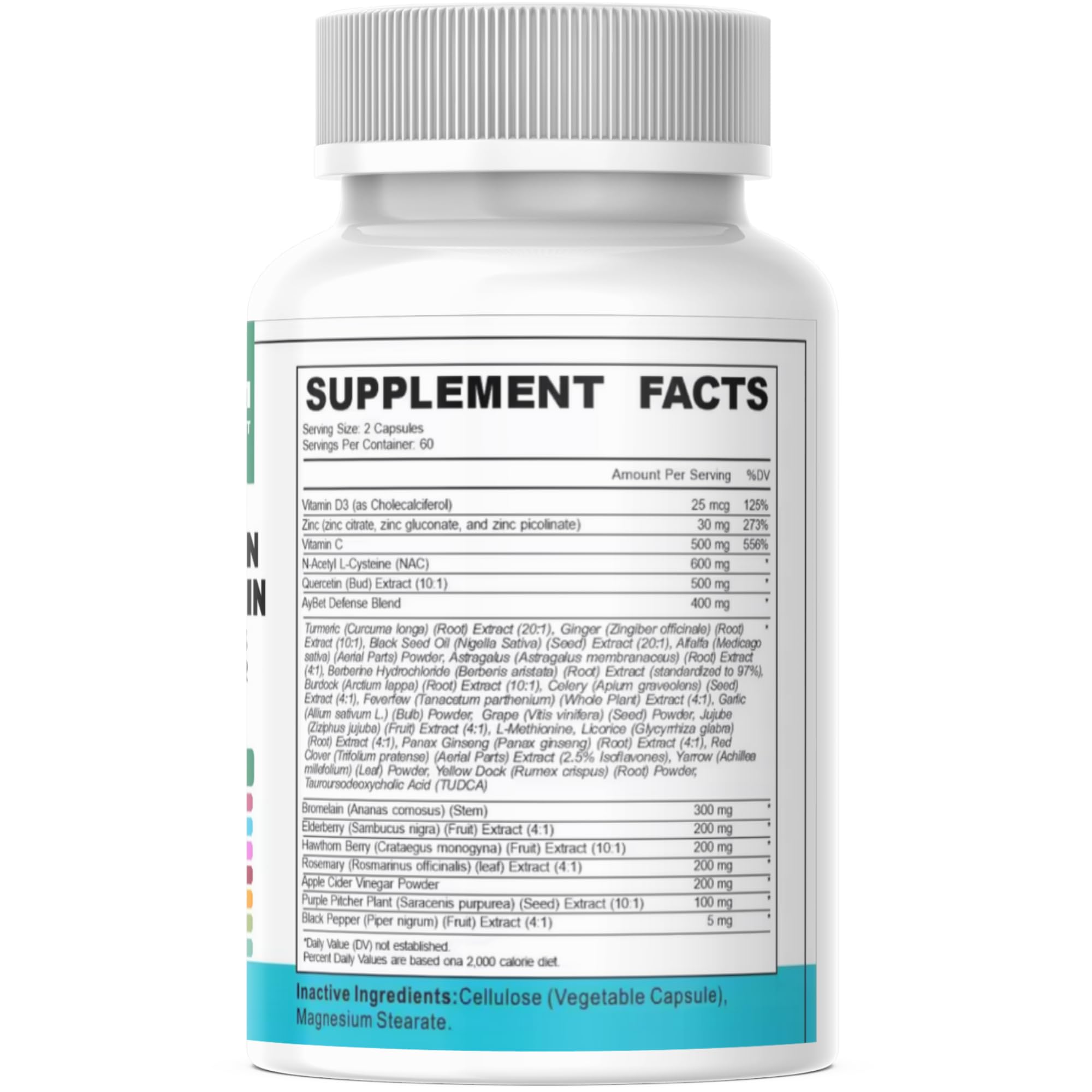 NAC-n-acetyl cysteine- Quercetin Zinc Bromelain Supplement | Extra Strength with Vit C, D3, Apple Cider Vinegar, Elderberry, Hawthorn Berry, Turmeric | Immune Support|120 Vegan Capsules | USDA Organic AyBetAu supplements