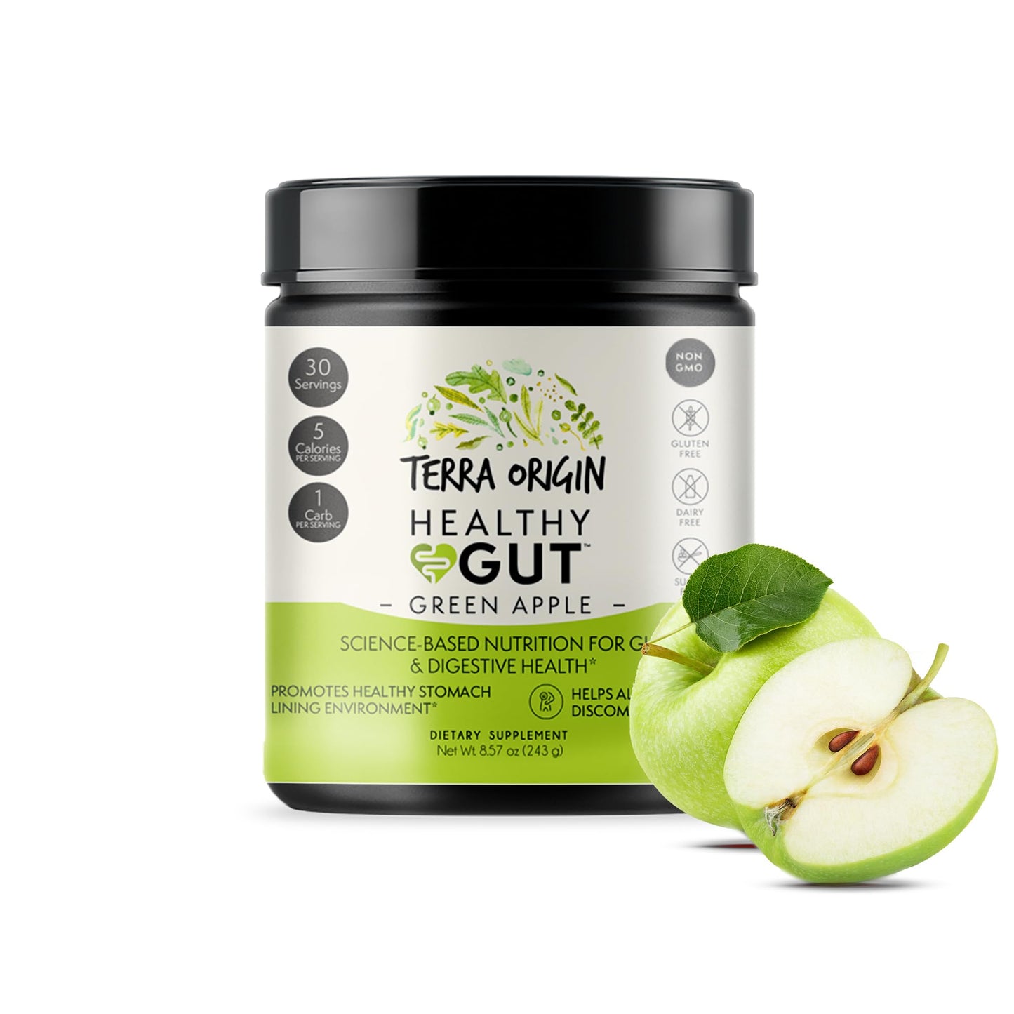 Healthy Gut Green Apple | 30-Servings with L-Glutamine, Zinc, Glucosamine, Slippery Elm Bark, Marshmallow Root and More! TERRA ORIGINUS supplements