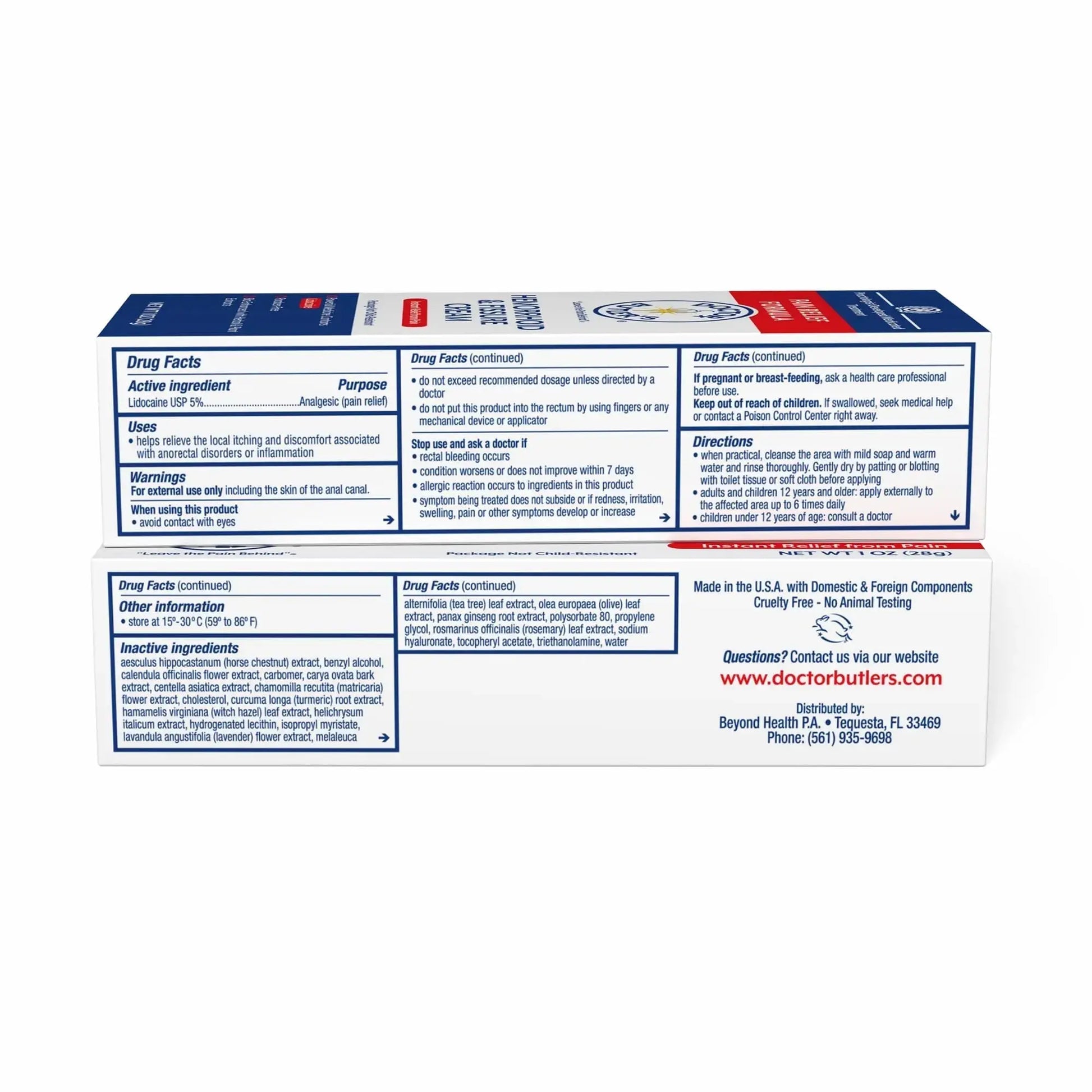 Doctor Butler's Hemorrhoid & Fissure Cream – Instant Pain Relief Hemorrhoid Treatment with Lidocaine, Fast Acting Hemorrhoid Cream for Relief from External Itching and Burning (1 oz.) Doctor Butler'sAu supplements