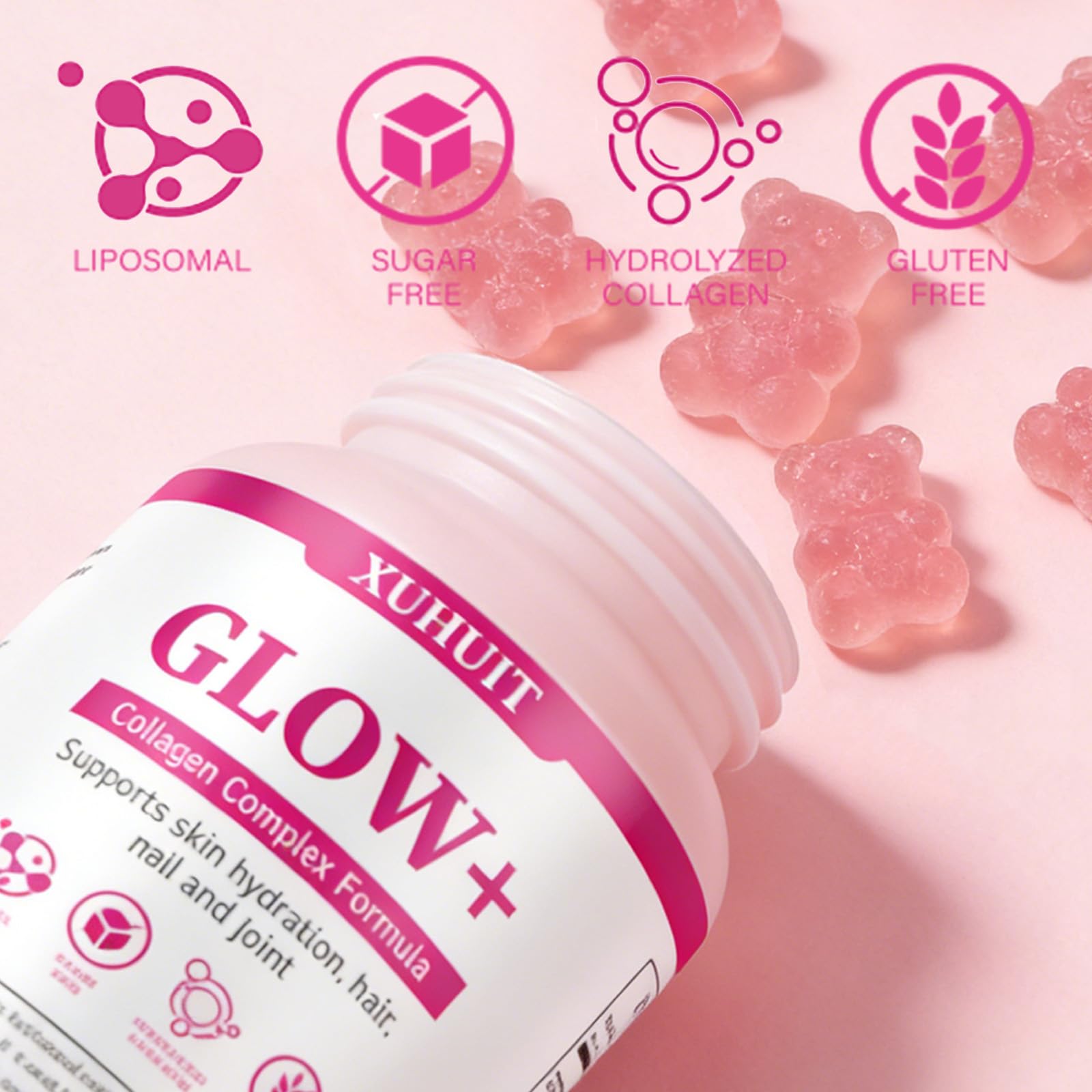 PBZPBZ Glow Collagen Gummies with Hyaluronic Acid & Resveratrol | Gentle Support for Skin, Hair & Nail Care | Non-GMO | 90 Count (1) PBZPBZAu supplements