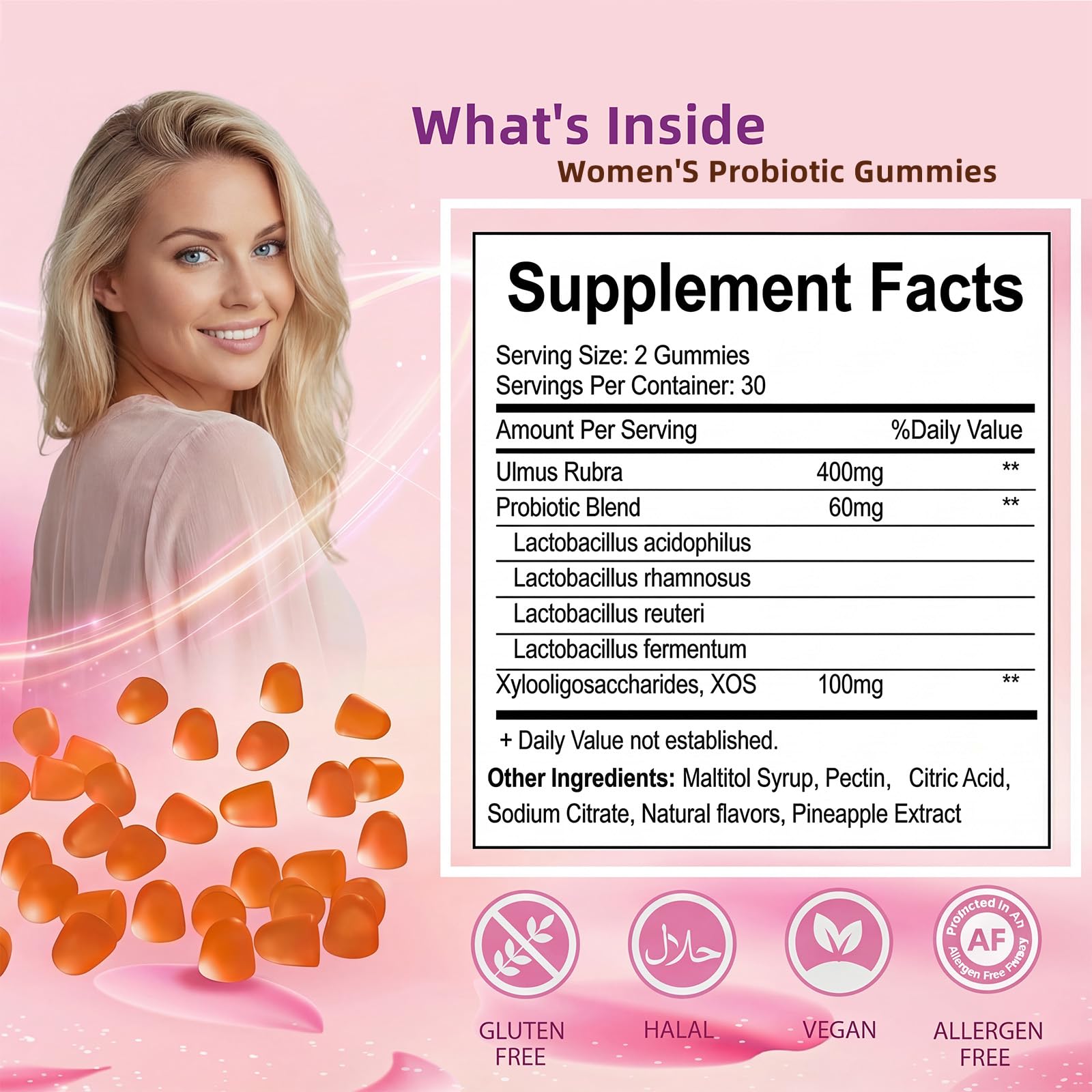 Premium Feminine Balance Gummies for Women - 60 Gummies, Hawaiian Pineapple Flavor - with Probiotics & Vitamin C - Supports Feminine Wellness & Healthy Balance - Gluten Free, Vegan（30 Servings）（Q2） QZQHUAAu supplements