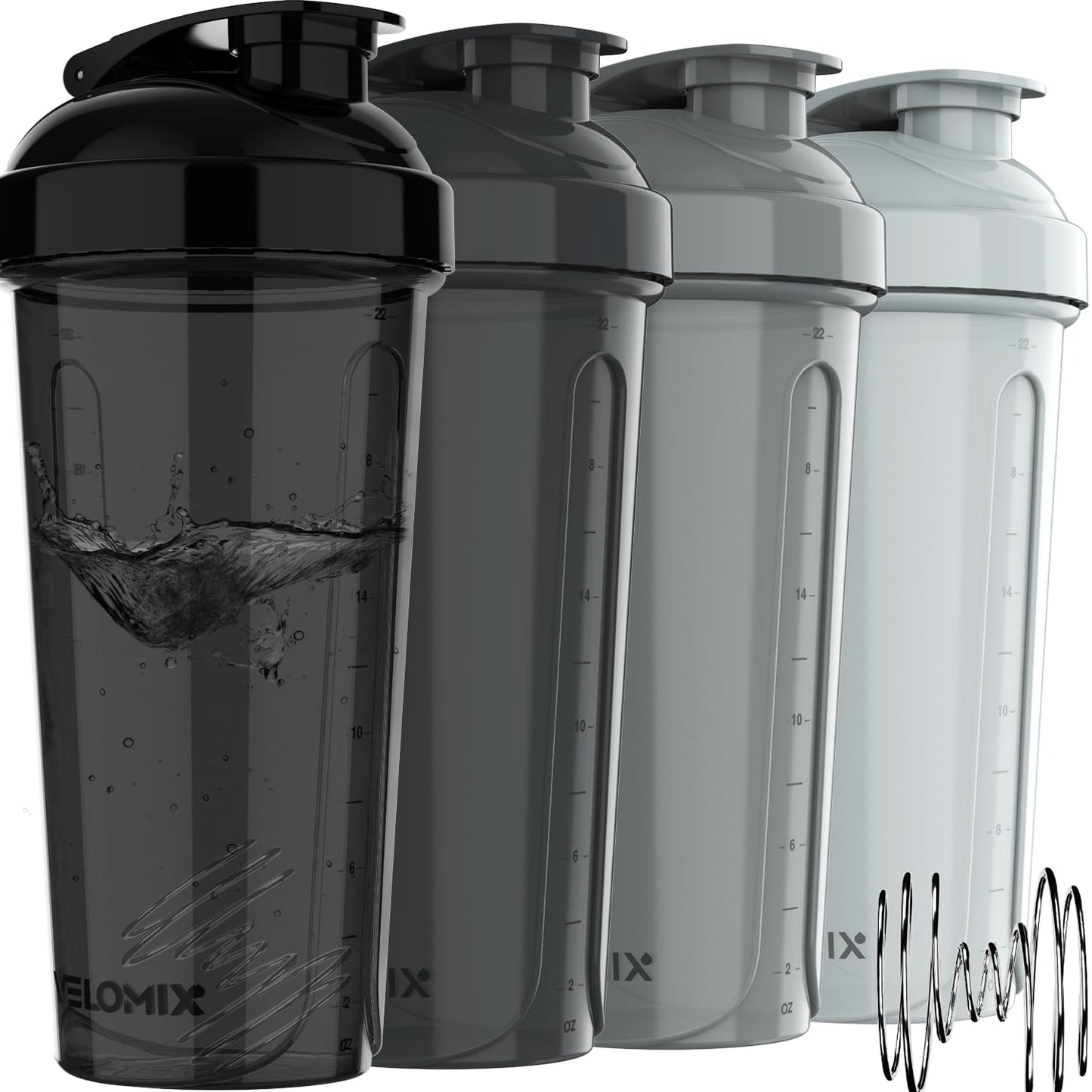 VELOMIX -4 PACK- Protein Shaker Bottles for Protein Mixes, 28 OZ Shaker Cups for Protein Shakes VELOMIXUS supplements
