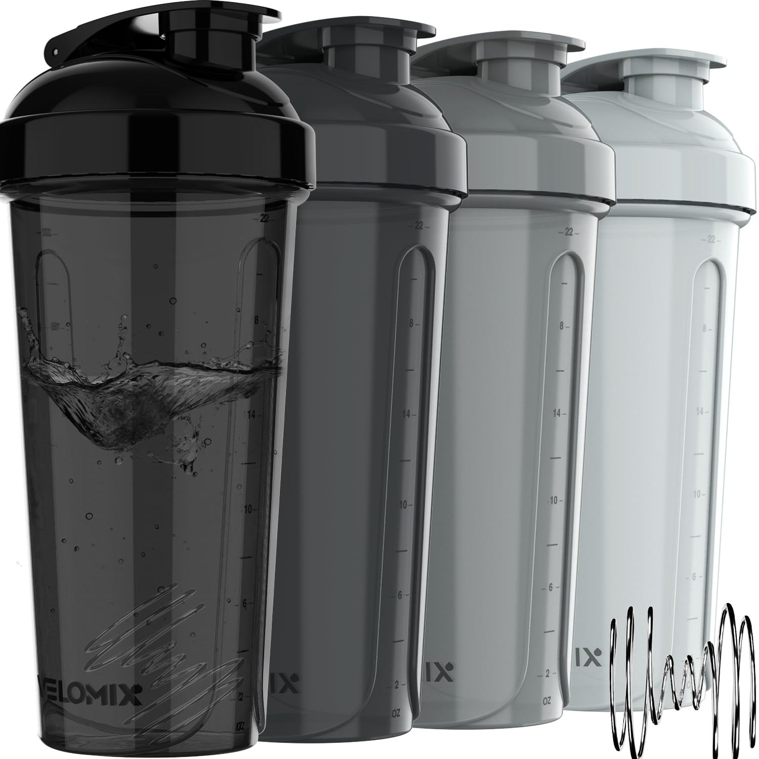 VELOMIX -4 PACK- Protein Shaker Bottles for Protein Mixes, 28 OZ Shaker Cups for Protein Shakes VELOMIXUS supplements