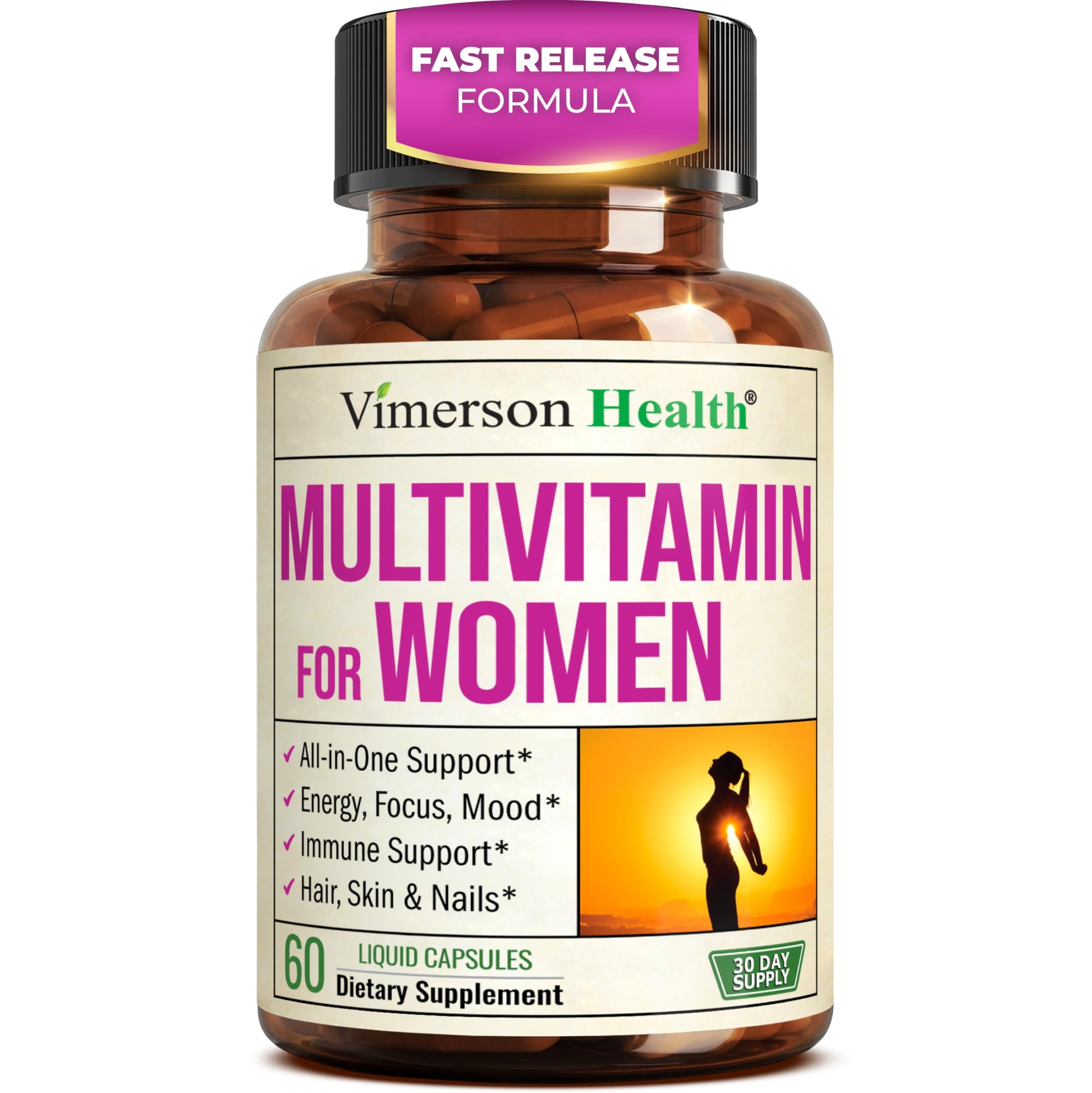 Multivitamin for Women with Bioavailable Vitamins, Minerals, Vitamin D, B12, C, A & Zinc for Energy, Focus and Immune Health – Premium Womens Multivitamins & Multiminerals – 60 Liquid Caps Vimerson HealthAu supplements