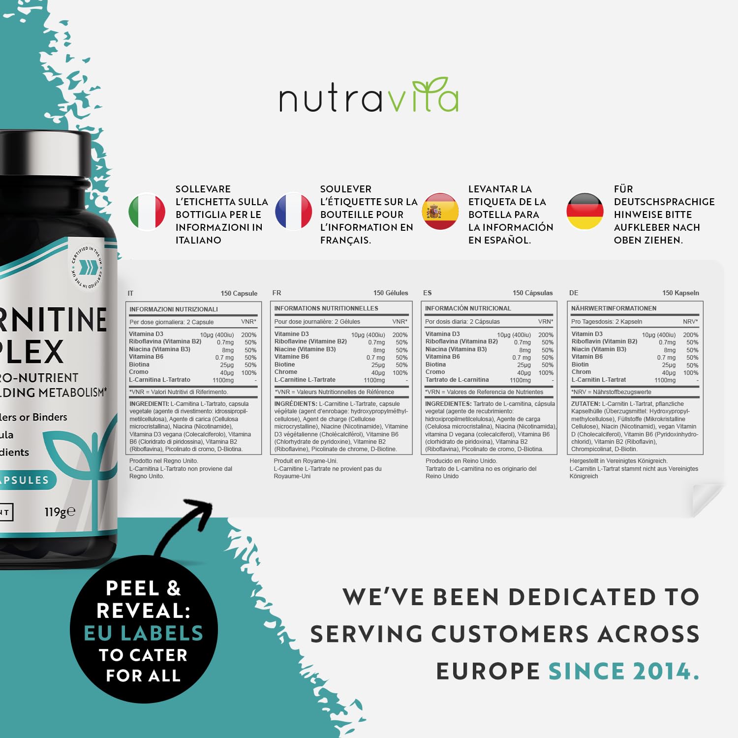L-Carnitine Complex - High Strength Capsules with Added Riboflavin, Biotin, Chromium NutravitaUS supplements