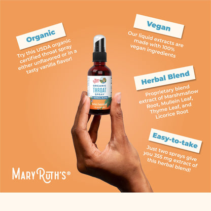 MaryRuth Organics USDA Organic Throat Spray with Mullein Leaf | Marshmallow Root & Licorice Root & Thyme Leaf | 4 Herbal Blend | Non-GMO | Vegan | Gluten Free | 1 Fl Oz | Up to 100 Servings MARYRUTH'SUS supplements