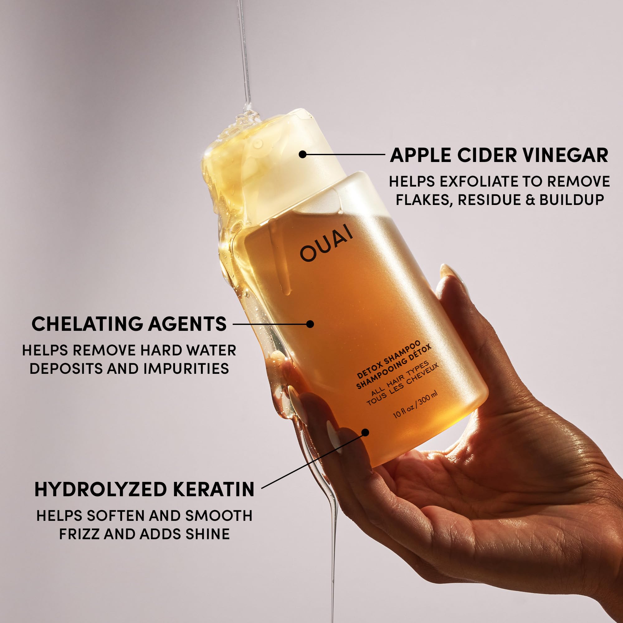OUAI Detox Shampoo - Clarifying Shampoo for Build Up, Dirt, Oil, Product and Hard Water - Apple Cider Vinegar & Keratin for Clean, Refreshed Hair - Sulfate-Free Hair Care (10 oz) OUAIAu supplements