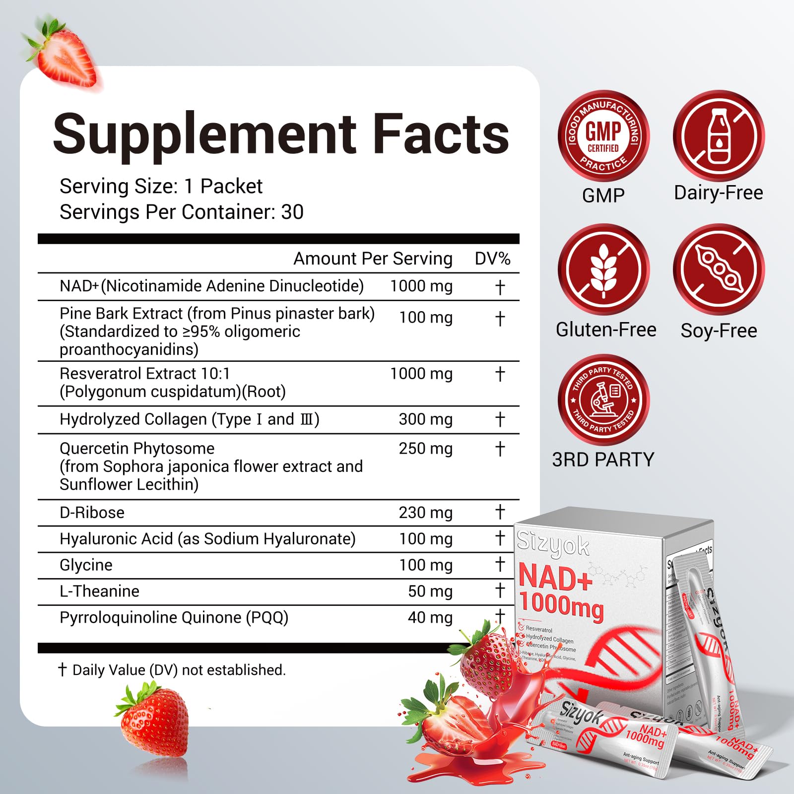 NAD+ Supplement 1000mg Liquid - High Absorption NAD+ with Trans Resveratrol 2000mg, Collagen & Hyaluronic Acid, Anti-Aging Energy Support for Women, Cellular Health & Longevity Boost SizyokAu supplements