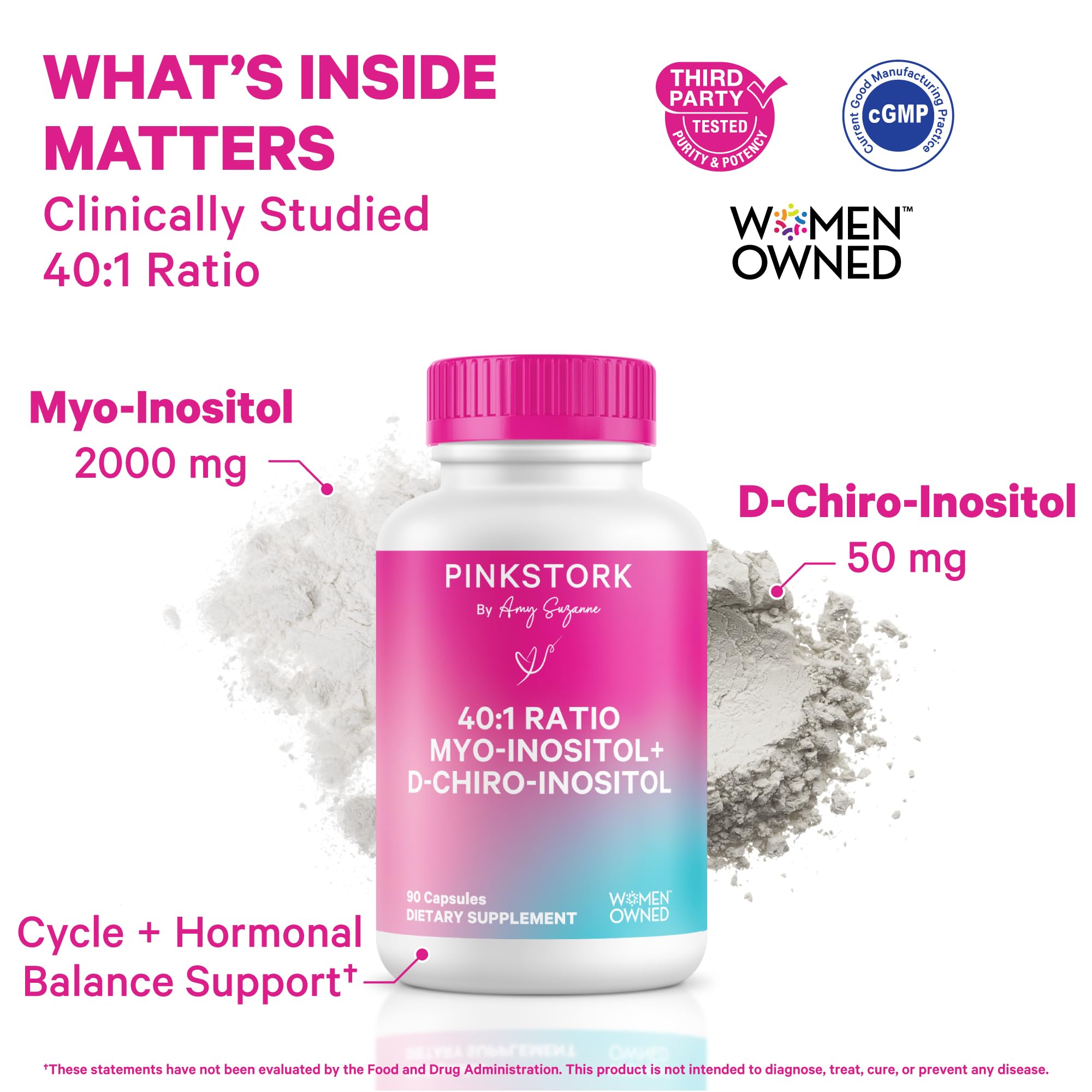 Pink Stork Myo-Inositol & D-Chiro Inositol Supplement - Hormonal Balance for Women - Ovarian Support - 40:1 Ratio - Fertility Supplements for Women - 180 Capsules, 2 Month Supply Pink StorkAu supplements