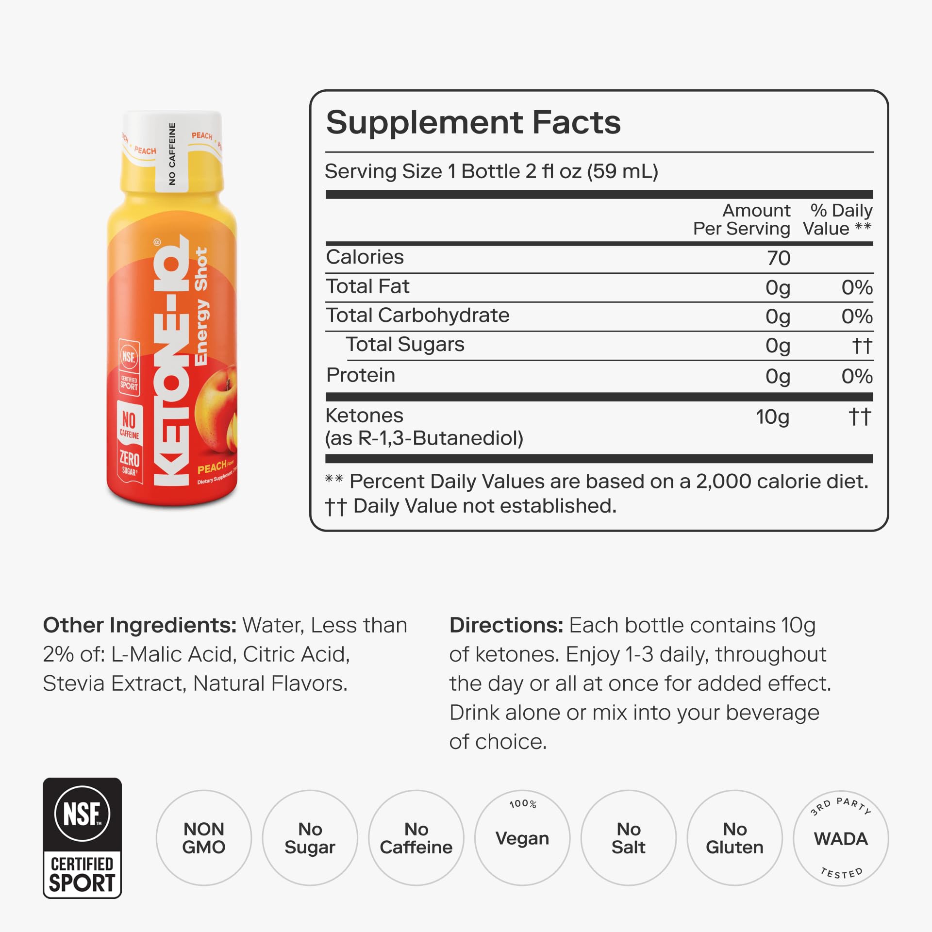 Ketone-IQ No Caffeine Performance Energy Shots – Ketone Fuel for Focus & Endurance, Metabolism Support, 10g Ketones, 24 Pack (Peach) Ketone-IQAu supplements