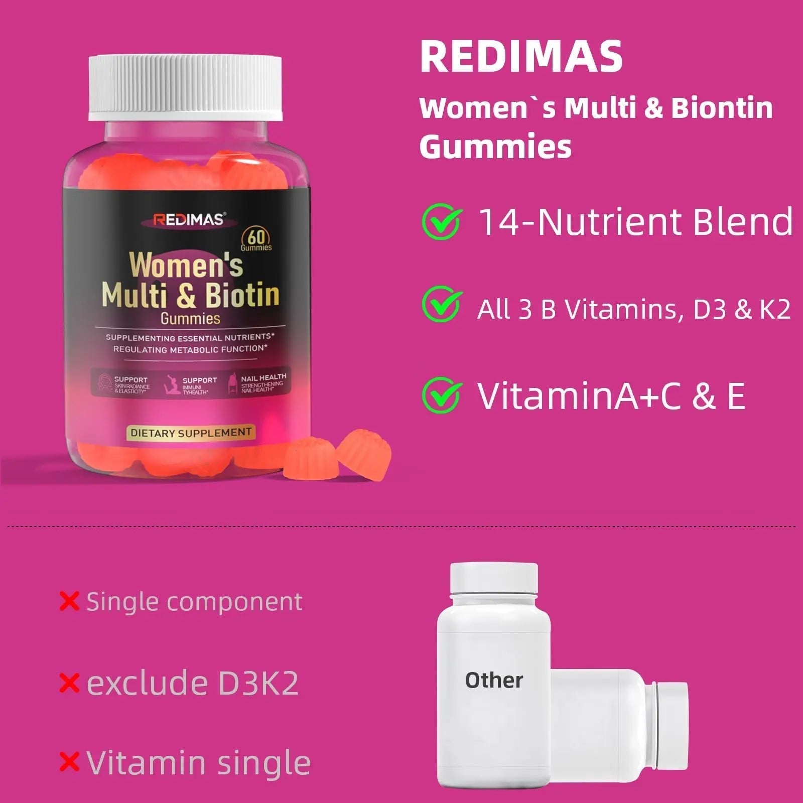 Redimas Multivitamin Gummies for Women, Chewable Adult Vitamin with Vitamins A, B, C, D, E, and Biotin, Gummy Format for Everyday Nutrient Inclusion RedimasAu supplements