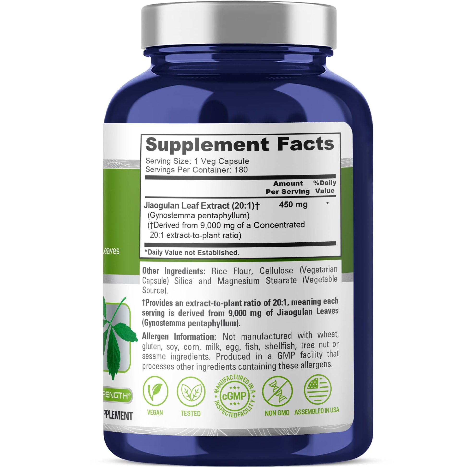 NusaPure Jiaogulan 20:1 Extract, 450 mg Equivalent to 9,000mg 180 Veggie Capsules (Vegetarian, Non-GMO, Vegan) Gynostemma Pentaphyllum NusaPureAu supplements