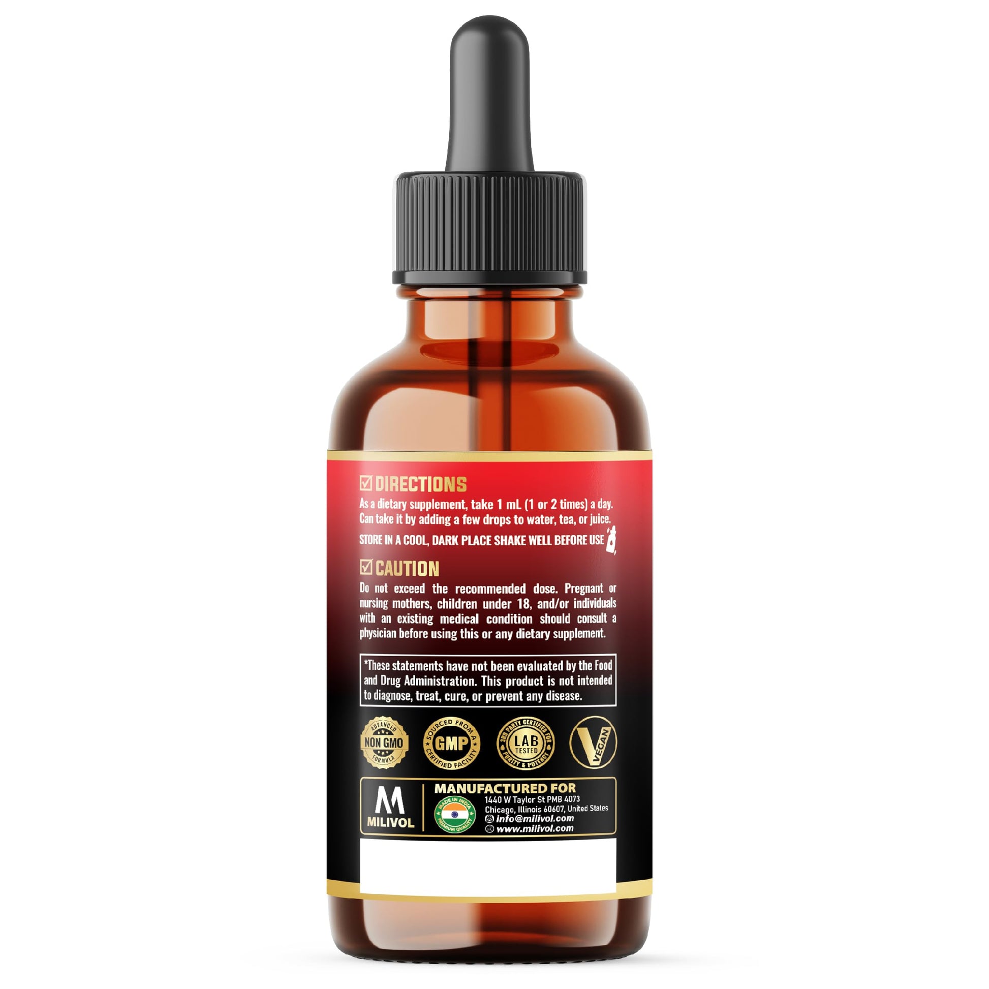 MILIVOL 5in1 NAD+ Liquid Drops w/Nicotinamide Riboside NR 900mg, Quercetin 500mg, Trans-resveratrol 500mg, Vitamin D3-C - Cellular Energy & Repair, Vitality, Healthy Aging - 1FL Oz - 1 Month Supply MILIVOLAu supplements