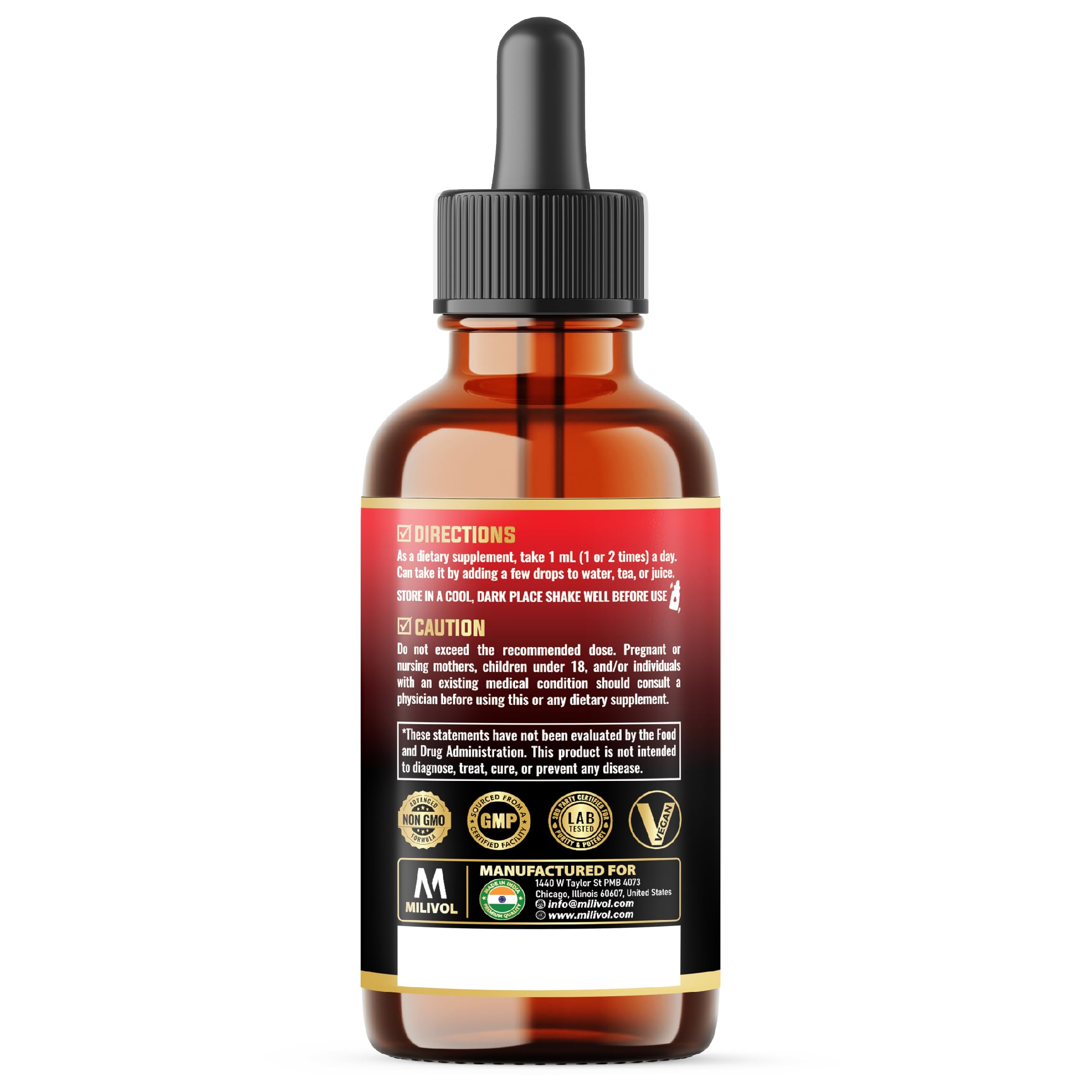 MILIVOL 5in1 NAD+ Liquid Drops w/Nicotinamide Riboside NR 900mg, Quercetin 500mg, Trans-resveratrol 500mg, Vitamin D3-C - Cellular Energy & Repair, Vitality, Healthy Aging - 1FL Oz - 1 Month Supply MILIVOLAu supplements