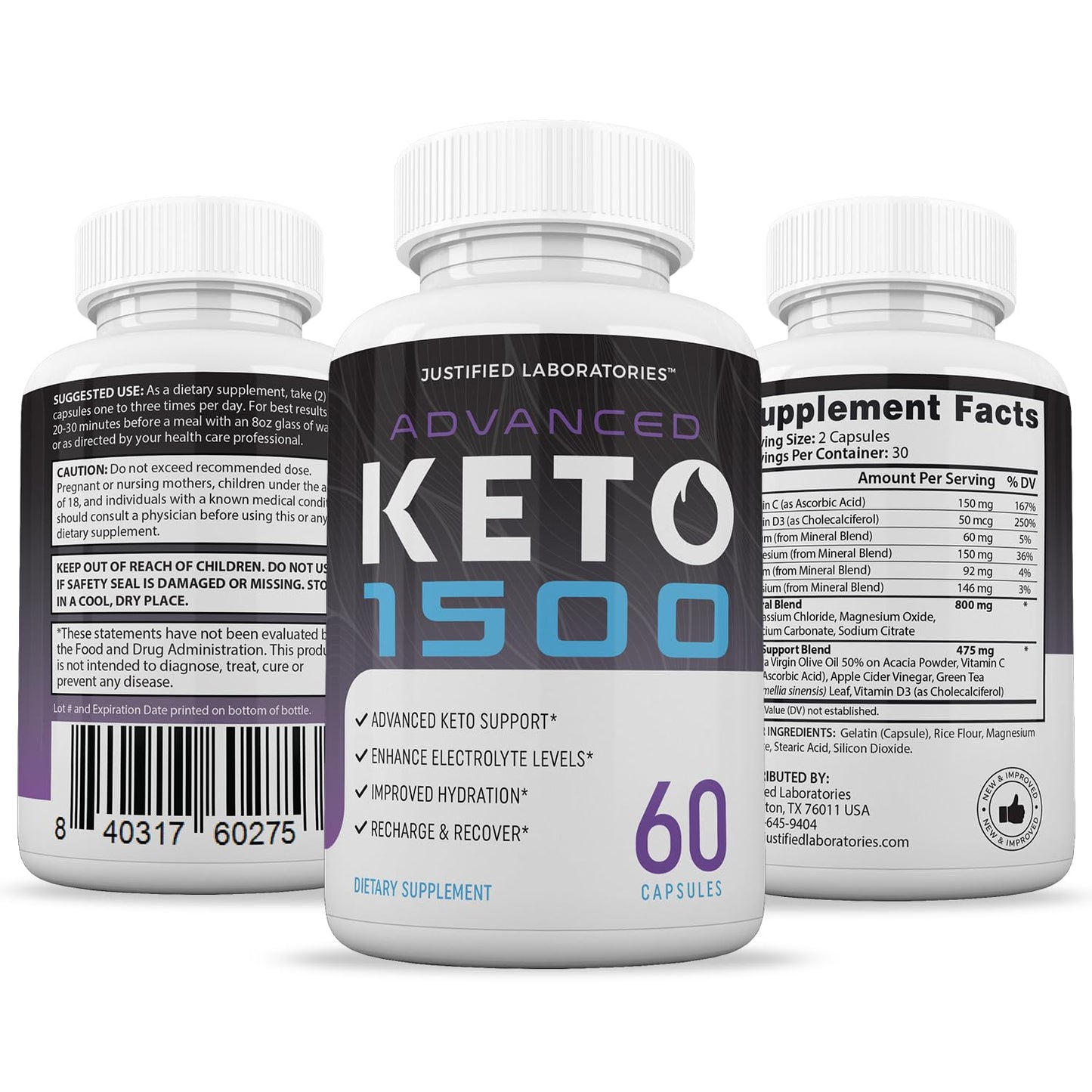 Advanced Keto 1500 Keto Pills 1275MG New & Improved Formula Contains Apple Cider Justified LaboratoriesUS supplements