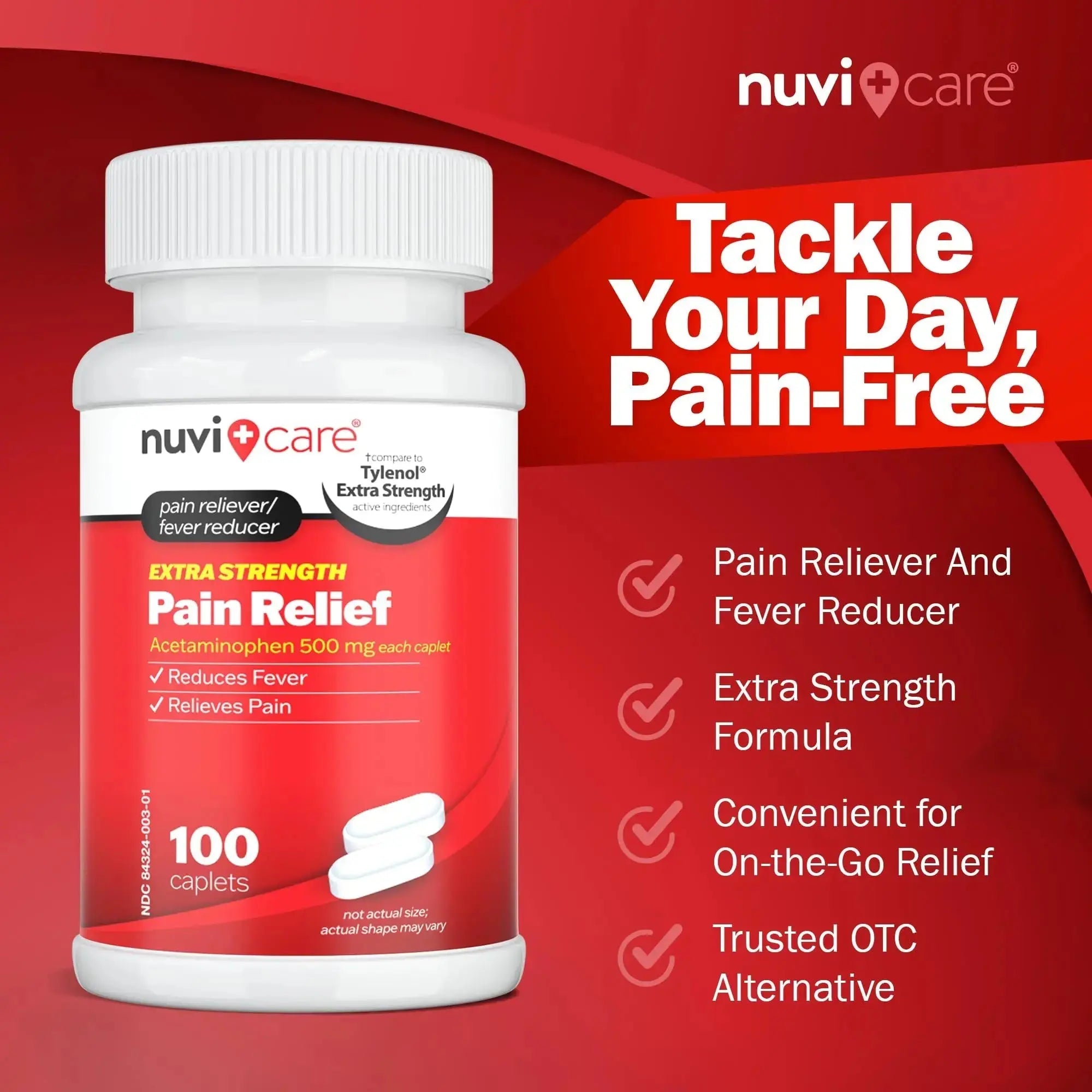 NUVICARE Acetaminophen 500mg Extra Strength Pain Relief - Compare to Tylenol Extra Strength Pain Reliever & Fever Reducer - 500mg Tablets for Adults for Headaches (100 Caplets) NUVICAREAu supplements