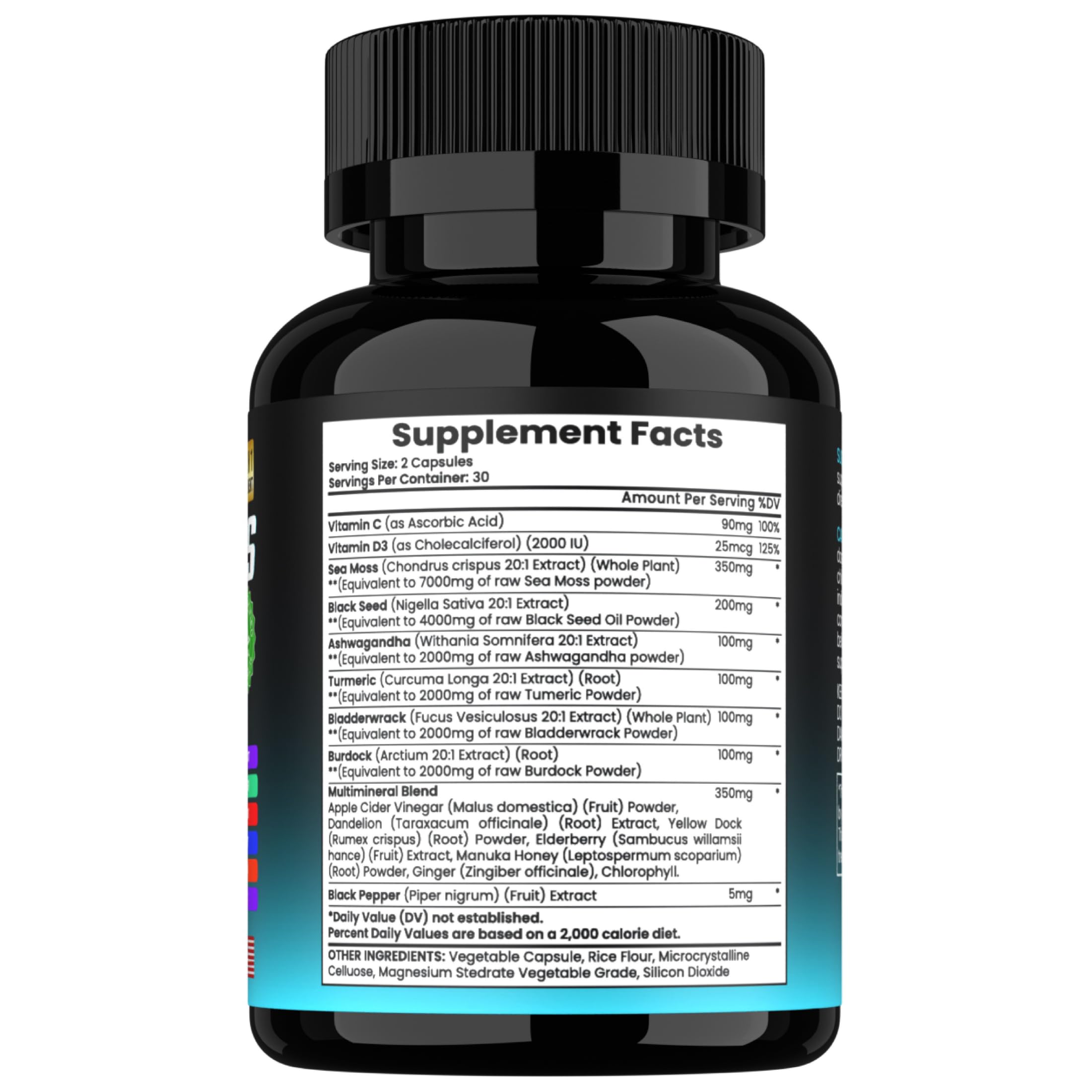 TM NATURALS Sea Moss with Black Seed Oil, Vitamin C, Ashwagandha and Turmeric for Immune Support & Energy - 60 Vegan Capsules + Free Pill Box TM NATURALSAu supplements