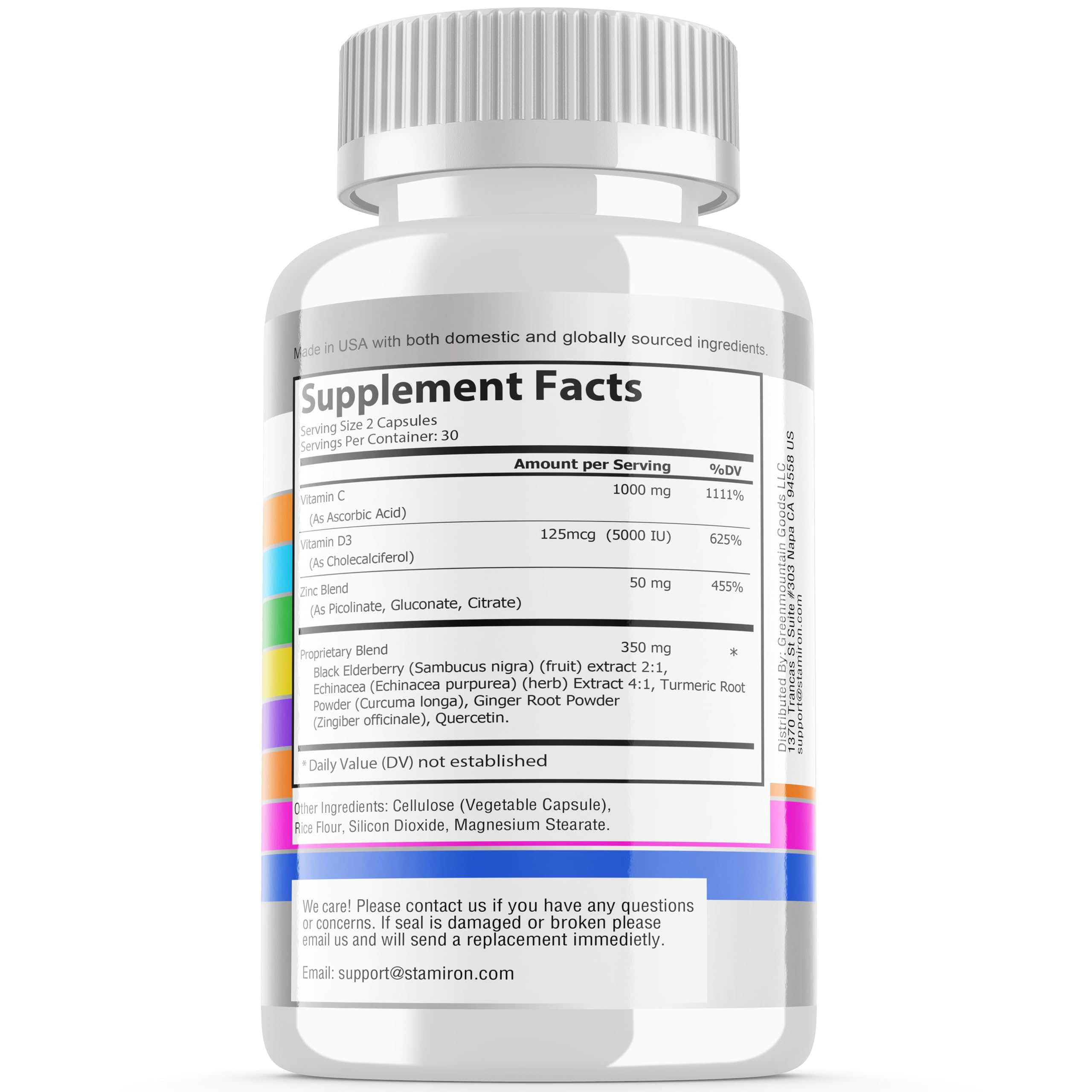 8 in 1 Immune Support with Quercetin Zinc 50mg Vitamin C 1000mg Vitamin D3 5000 IU and Elderberry Echinacea Ginger for Adults Kids - VIT D Supplement Veg Capsules StamironAu supplements