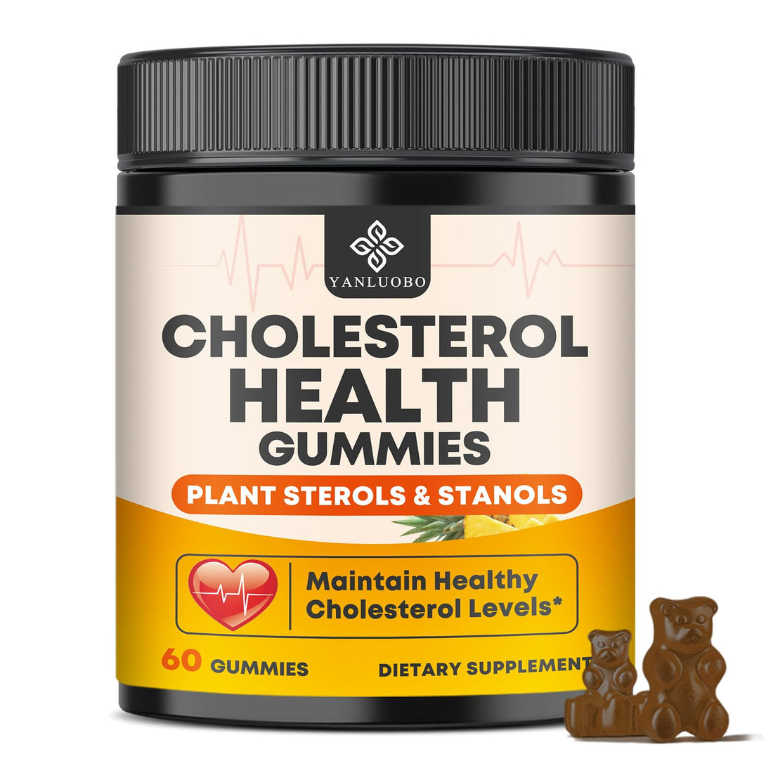 Cholesterol Supplements with 1200mg Plant Sterols & Stanols, Guggul, Bergamot, Red Yeast Rice, Cholesterol Complex Gummies Support Healthy Cholesterol Levels, Pineapple Flavor, 60 Counts YANLUOBOAu supplements