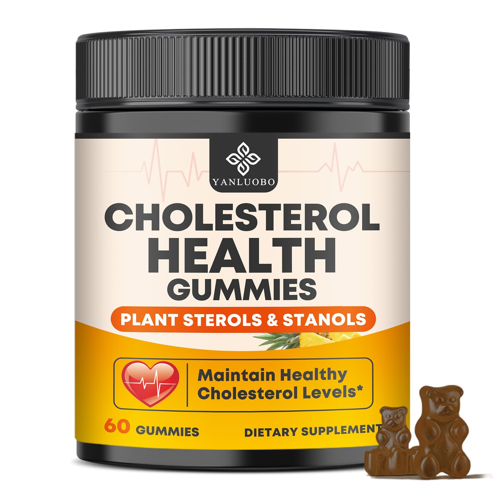 Cholesterol Supplements with 1200mg Plant Sterols & Stanols, Guggul, Bergamot, Red Yeast Rice, Cholesterol Complex Gummies Support Healthy Cholesterol Levels, Pineapple Flavor, 60 Counts YANLUOBOAu supplements