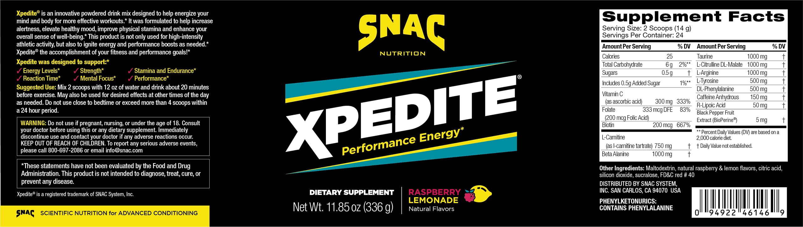 SNAC XPEDITE Preworkout Performance Energy Drink Supplement, Raspberry Lemonade SNACAu supplements