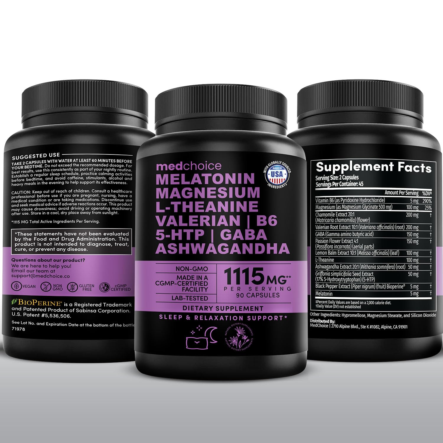 12-in-1 Melatonin Sleep Capsules - Natural Sleep Aids for Adults with Melatonin 5mg and Magnesium Glycinate 500mg, Sleep Aid with Ashwagandha, L Theanine, Valerian Root, GABA, 5-HTP (90ct, Pack of 1) MEDCHOICEAu supplements