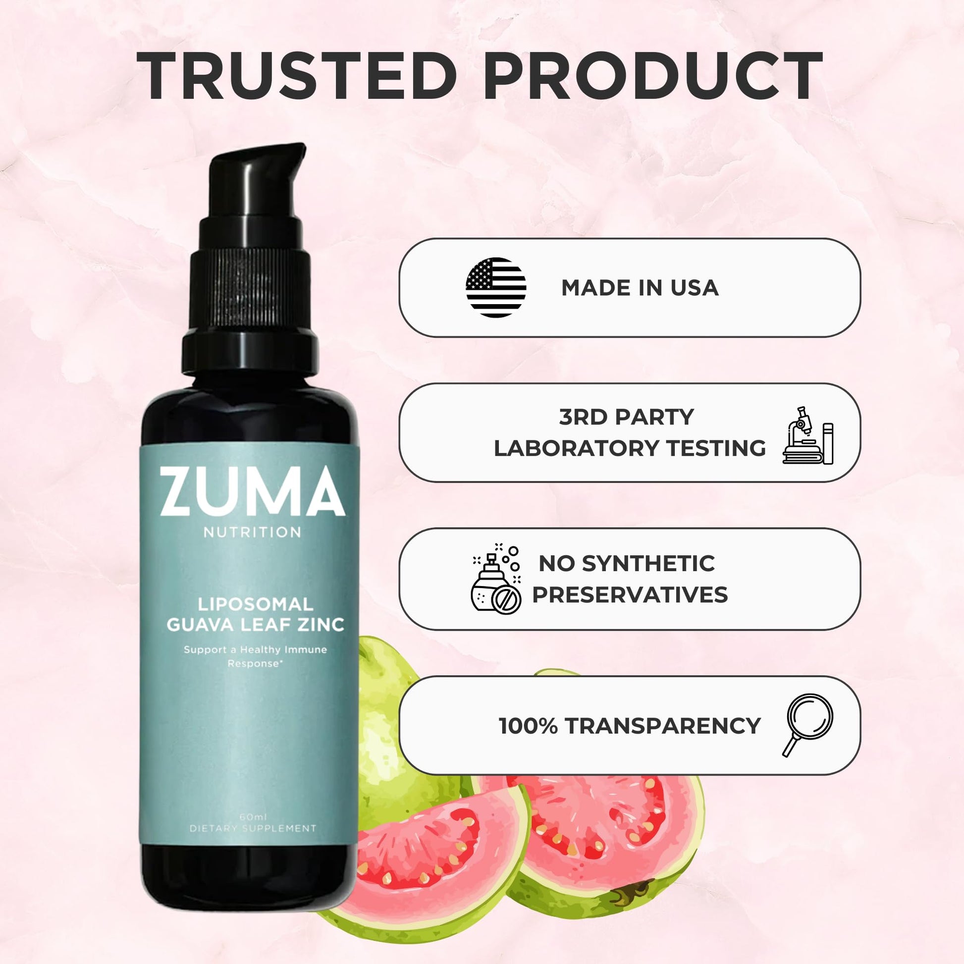 Zuma Nutrition Guava Leaf Zinc with Vitamin C, Vegan & Natural Herbal Supplement for Skin Health, Longevity and Daily Wellness Support for Men and Women, Skin Care Routine, 60 ML Bottle Zuma NutritionAu supplements