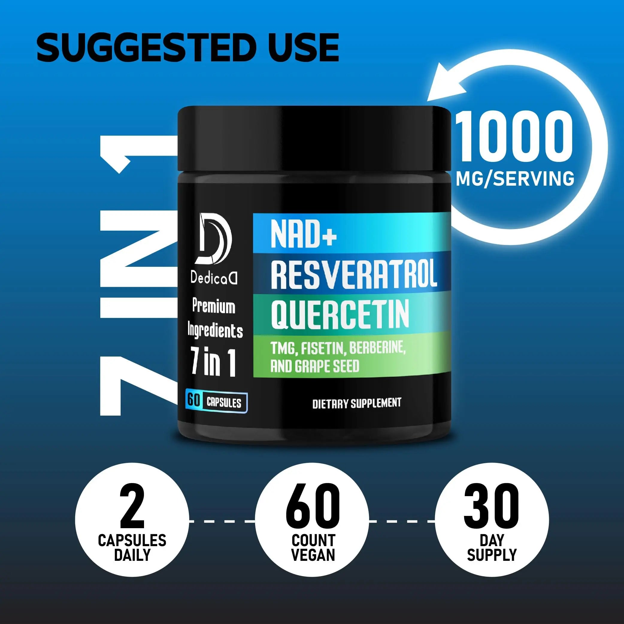 DEDICAD NAD.+ Supplement - Combined to Resveratrol, Quercetin, Berberine, Fisetin, TMG and Grape Seed - 60 Capsules DEDICADnz supplements