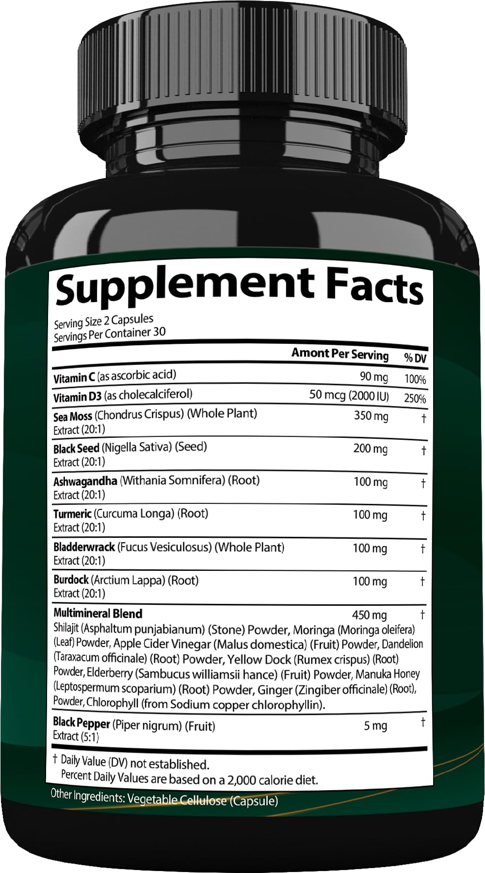 StrongVit Sea Moss Black Seed Oil Ashwagandha Ginger, Organic Sea Moss Capsules with Burdock Root, Irish Seamoss Pills with Bladderwrack, Advanced Multimineral Supplement, USA StrongVitAu supplements
